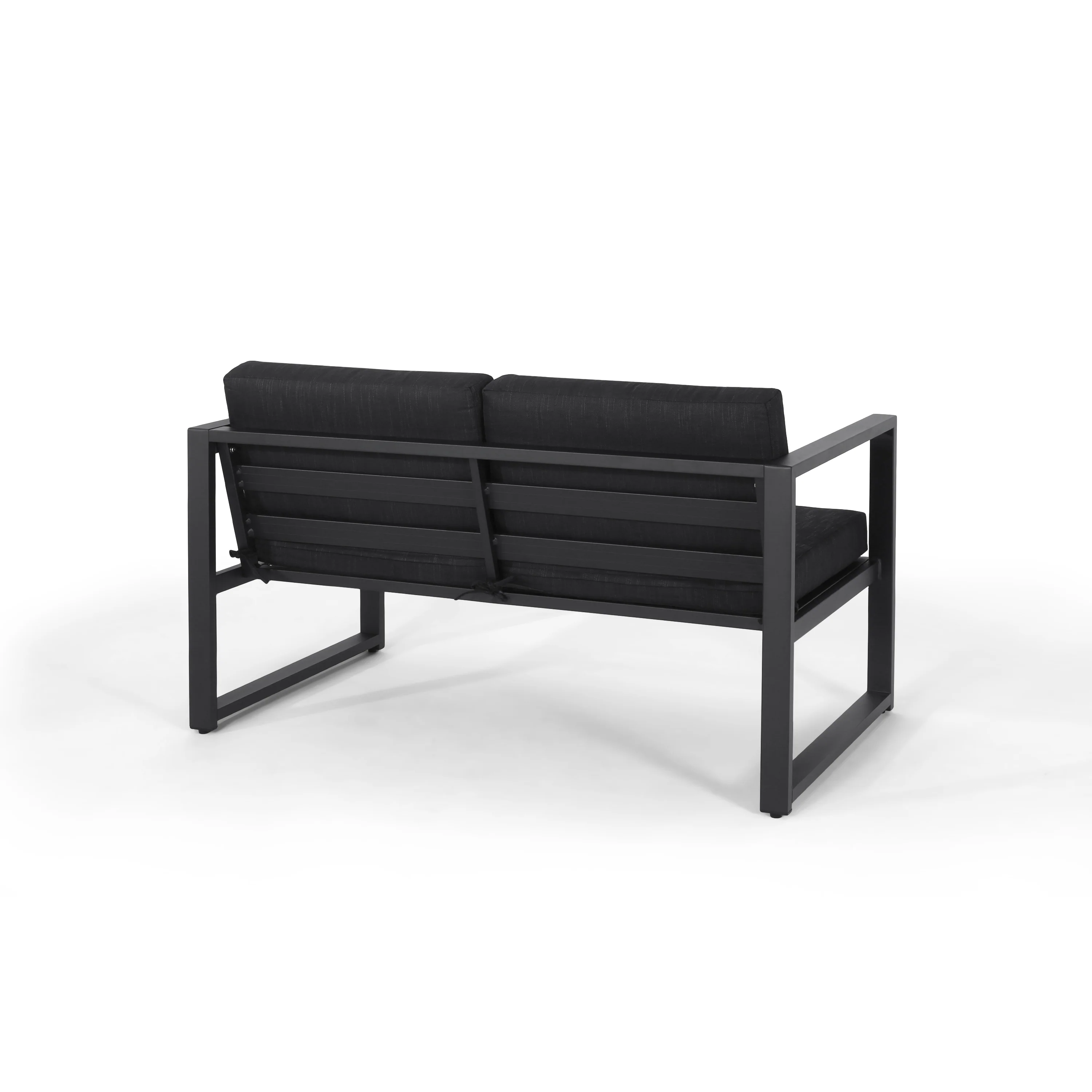 Navan Outdoor 4 Seater Aluminum Chat Set, Silver with Dark Grey Cushions - furnishings