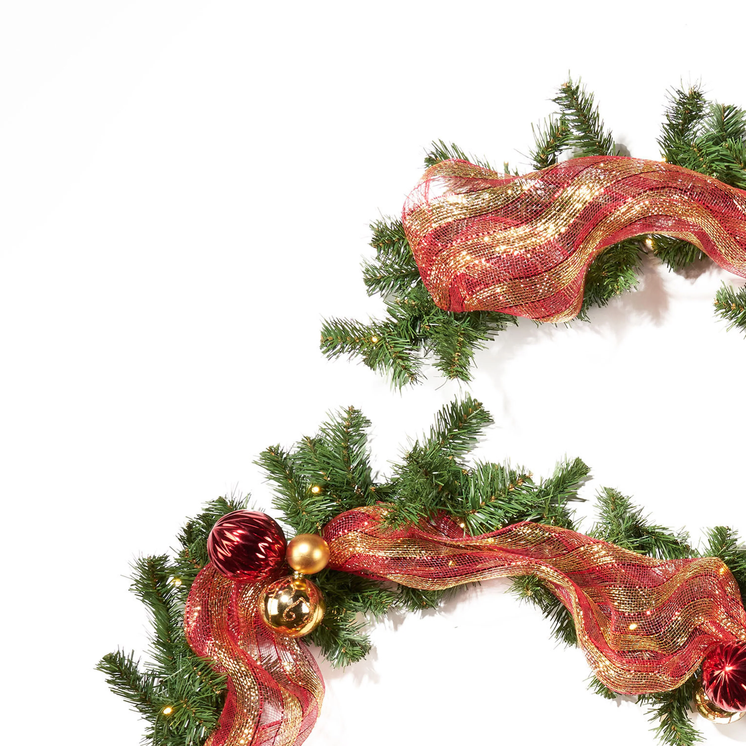 9-foot Noble Fir Pre-Lit Warm White LED Pre-Decorated Artificial Christmas Garland - furnishings