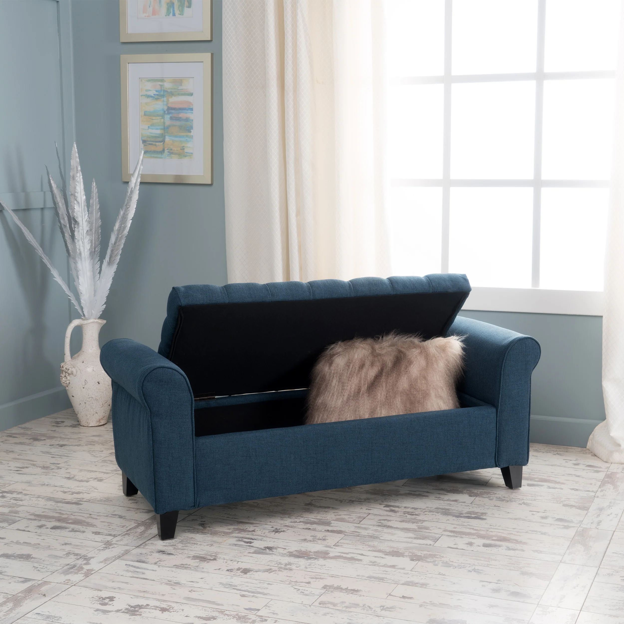 Charlemagne Rolled Arm Tufted Fabric Storage Ottoman Bench - furnishings