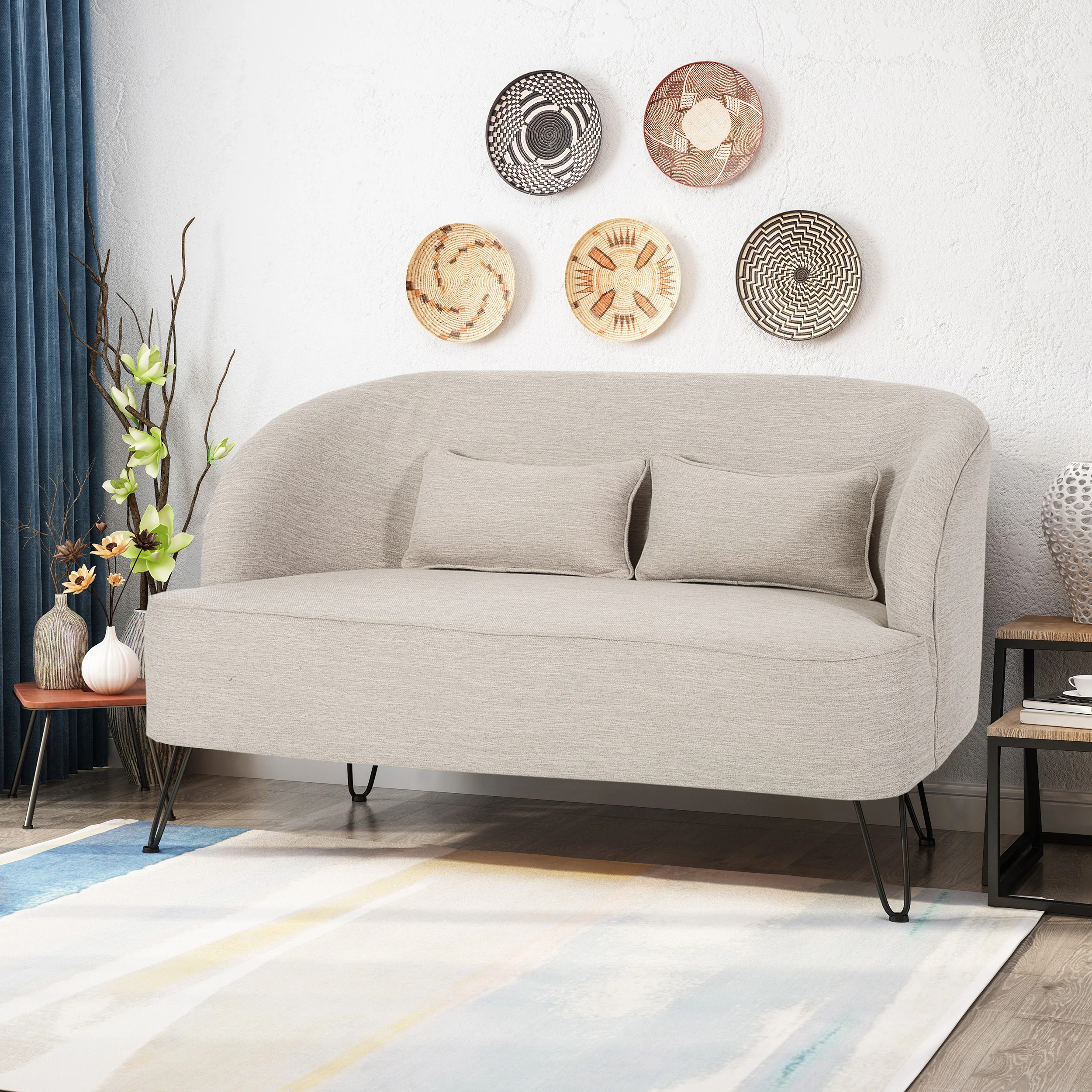 Jordan Modern Fabric Settee with Hairpin Legs - furnishings