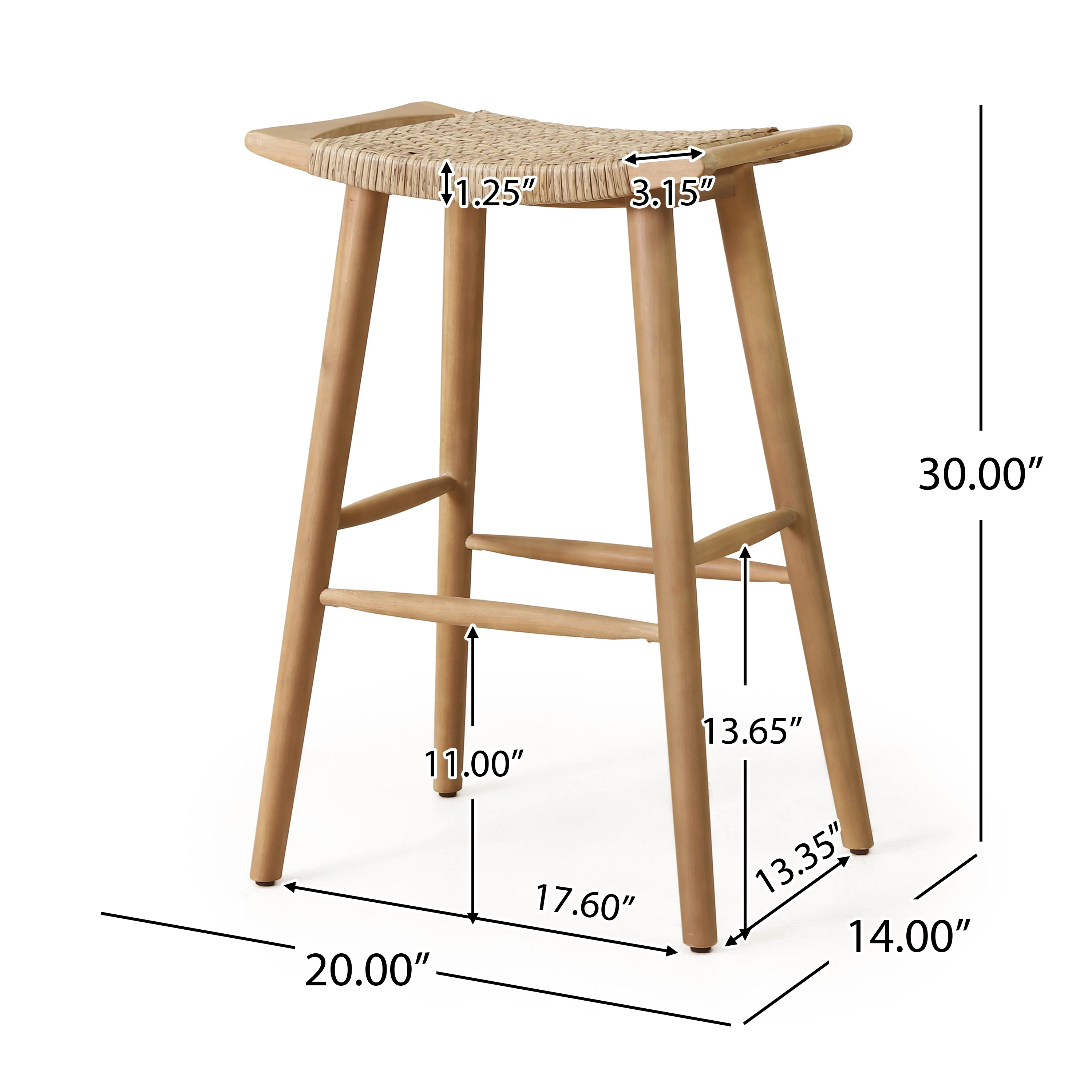 Dade Pulaski Outdoor Acacia Wood Barstool with Wicker, Set of 2 - furnishings