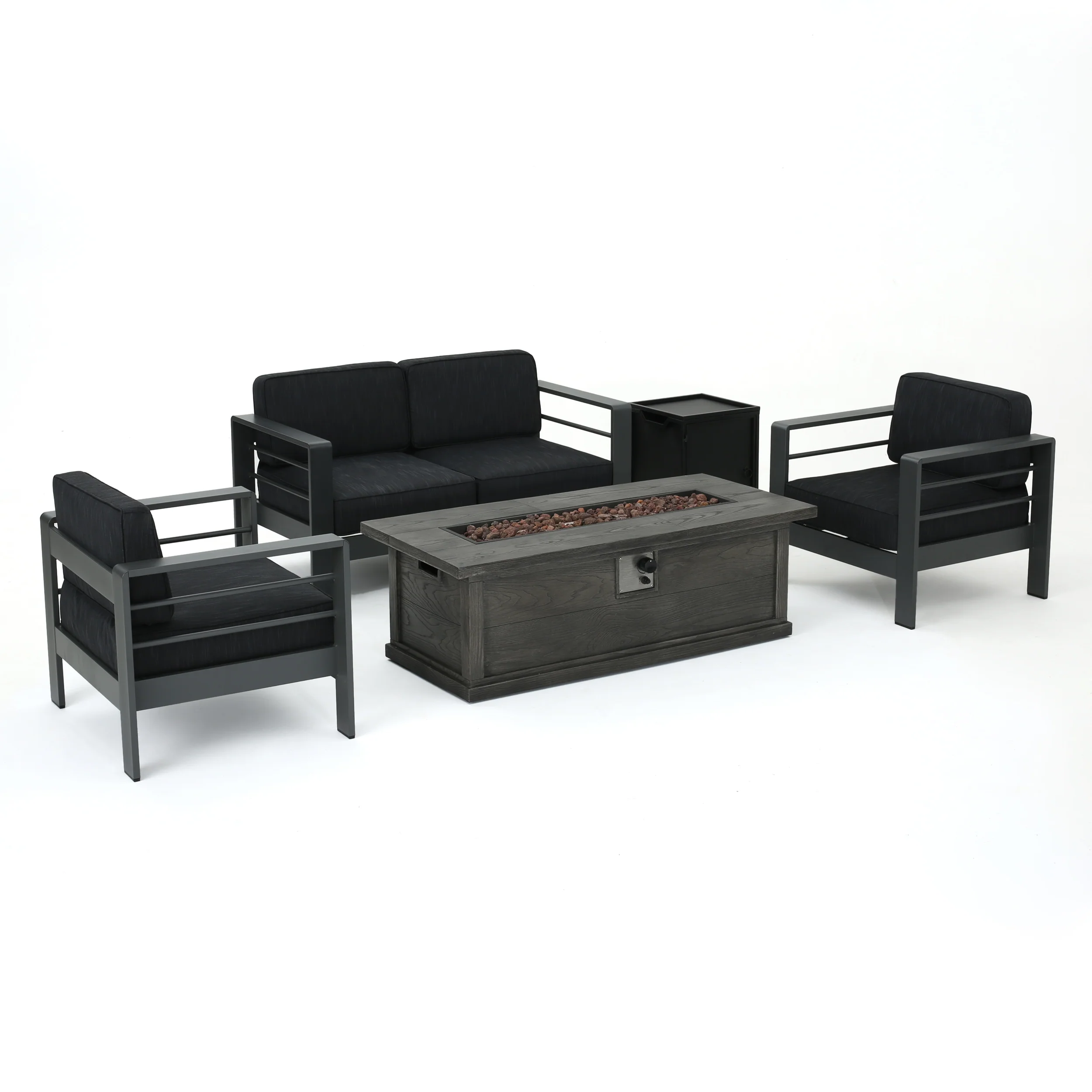 Coral Bay Outdoor Aluminum 5 Piece Chat Set with Fire Table - furnishings