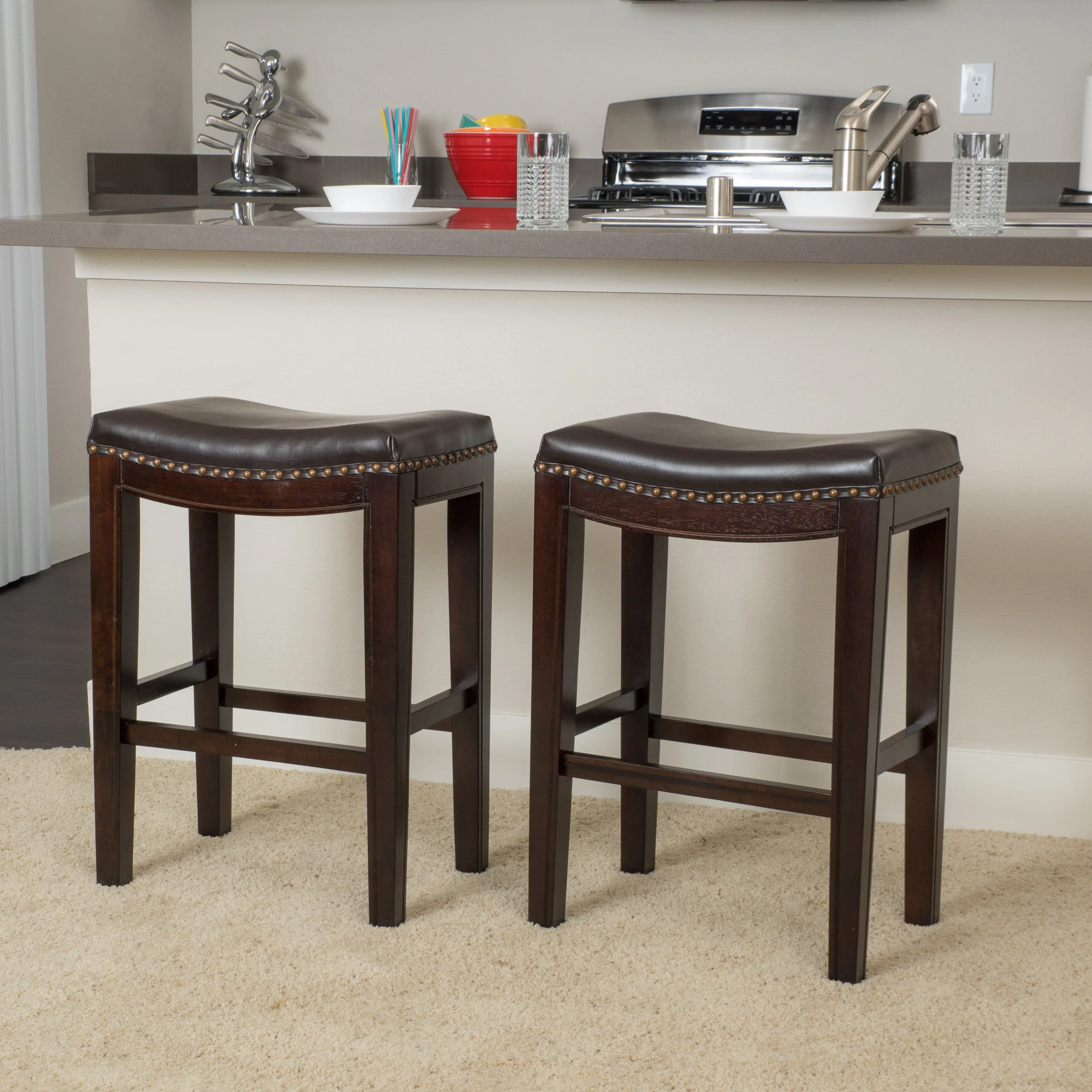 Contemporary Studded Counter Stool (Set of 2) - furnishings