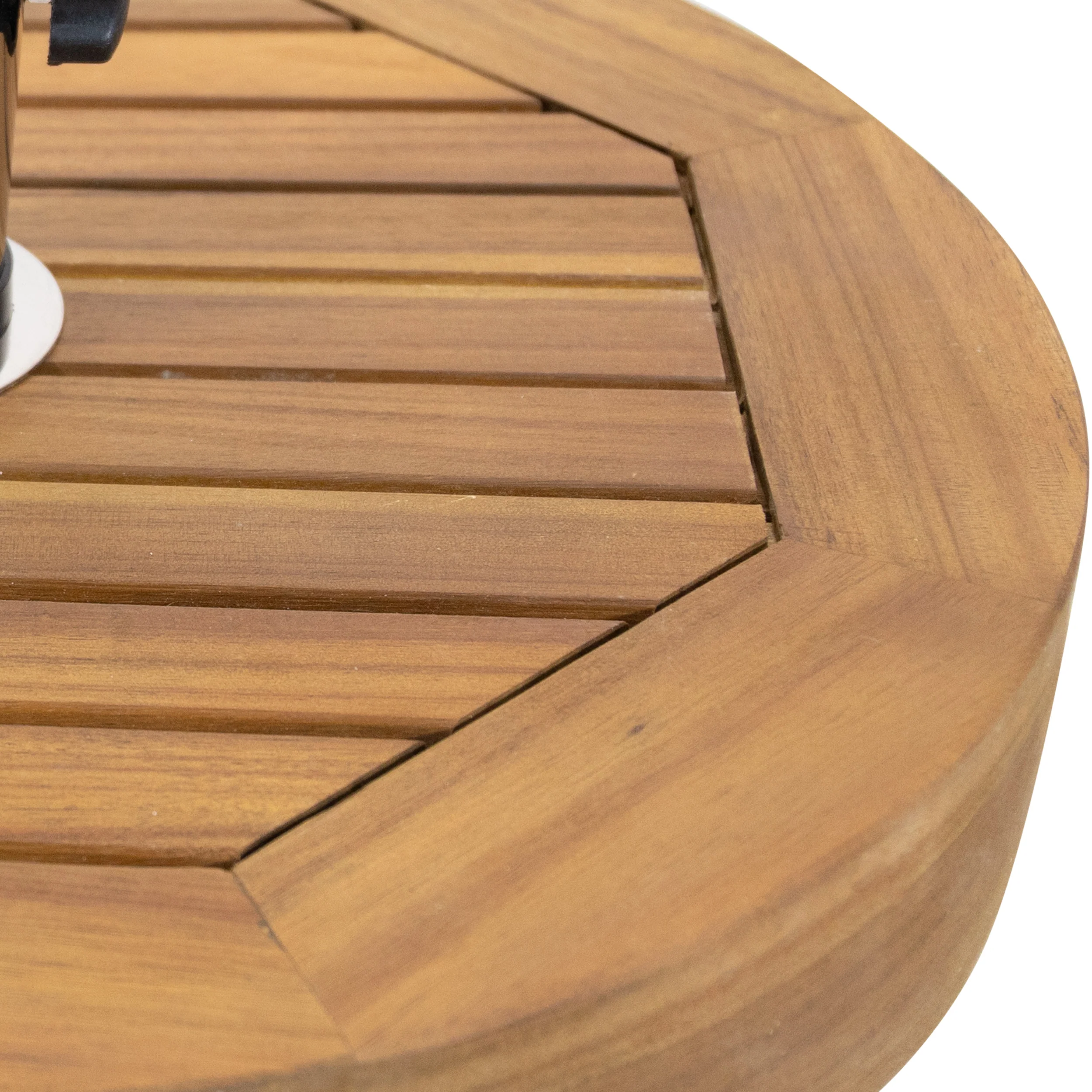 Bucy Outdoor 33lb Acacia Wood Circular Umbrella Base with Stainless Steel Tube, Teak - furnishings