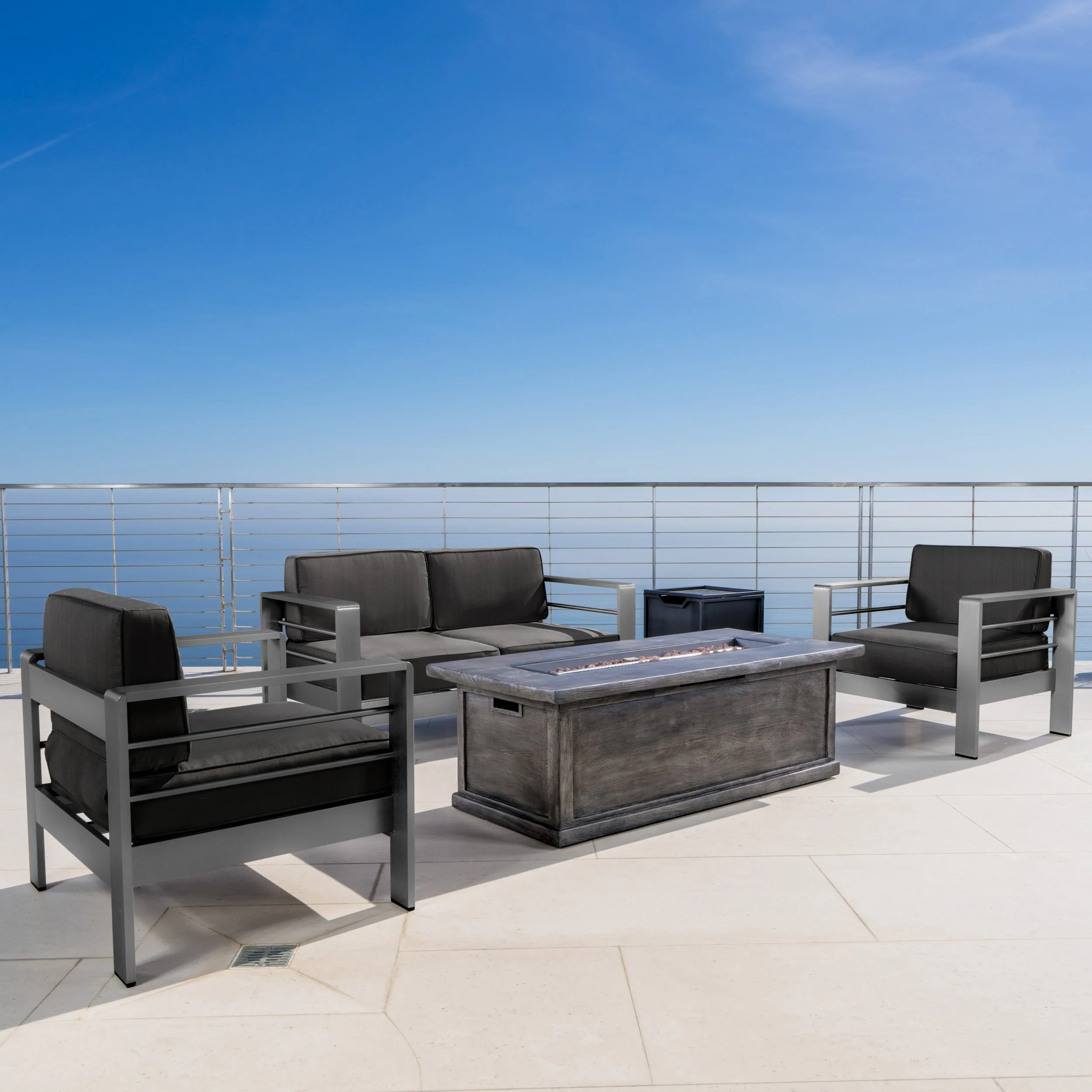 Coral Bay Outdoor Aluminum 5 Piece Chat Set with Fire Table - furnishings