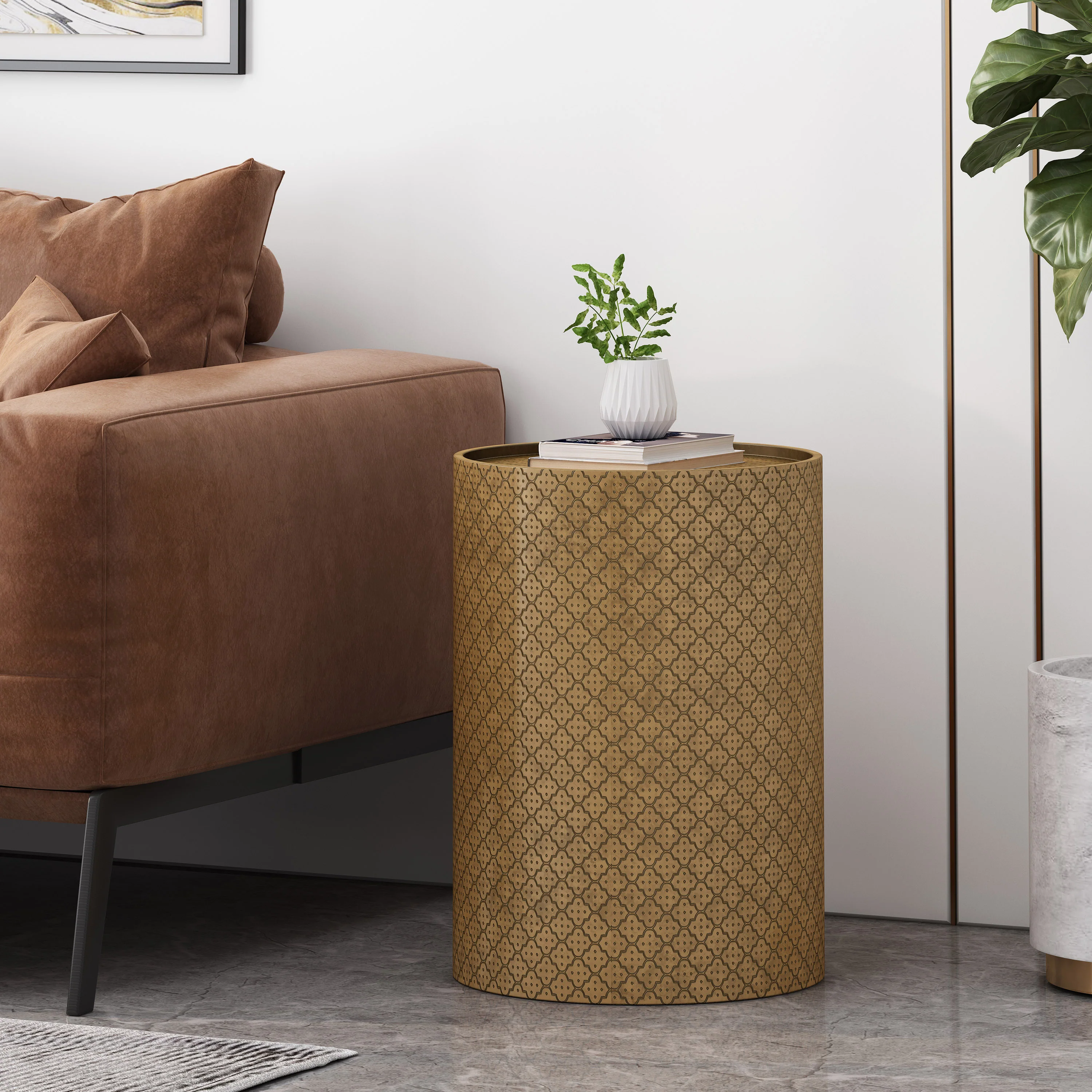 Cossitt Modern Iron Quatrefoil Side Table - furnishings