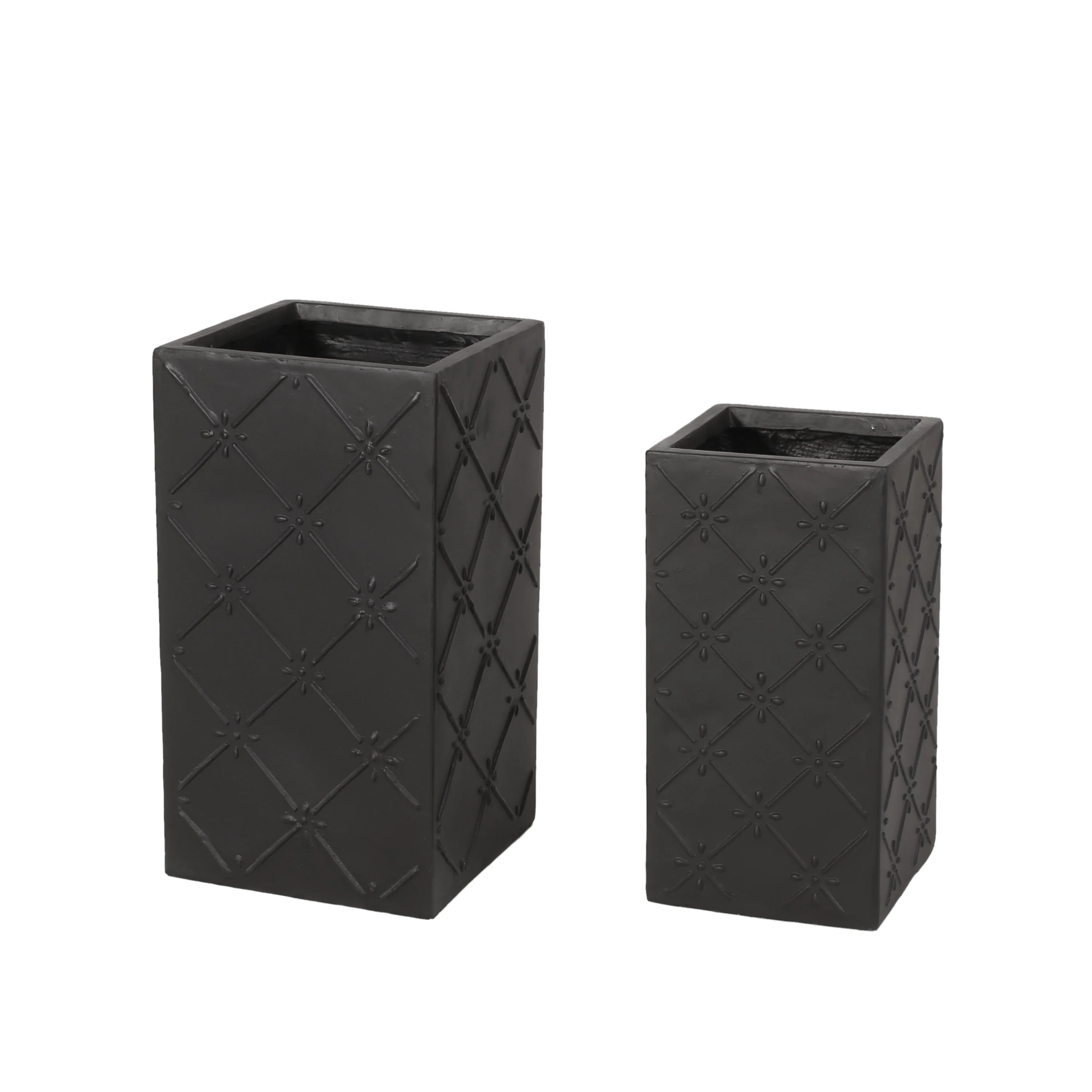 Hula Outdoor Cast Stone Small and Large Planter Set, Matte Black - furnishings