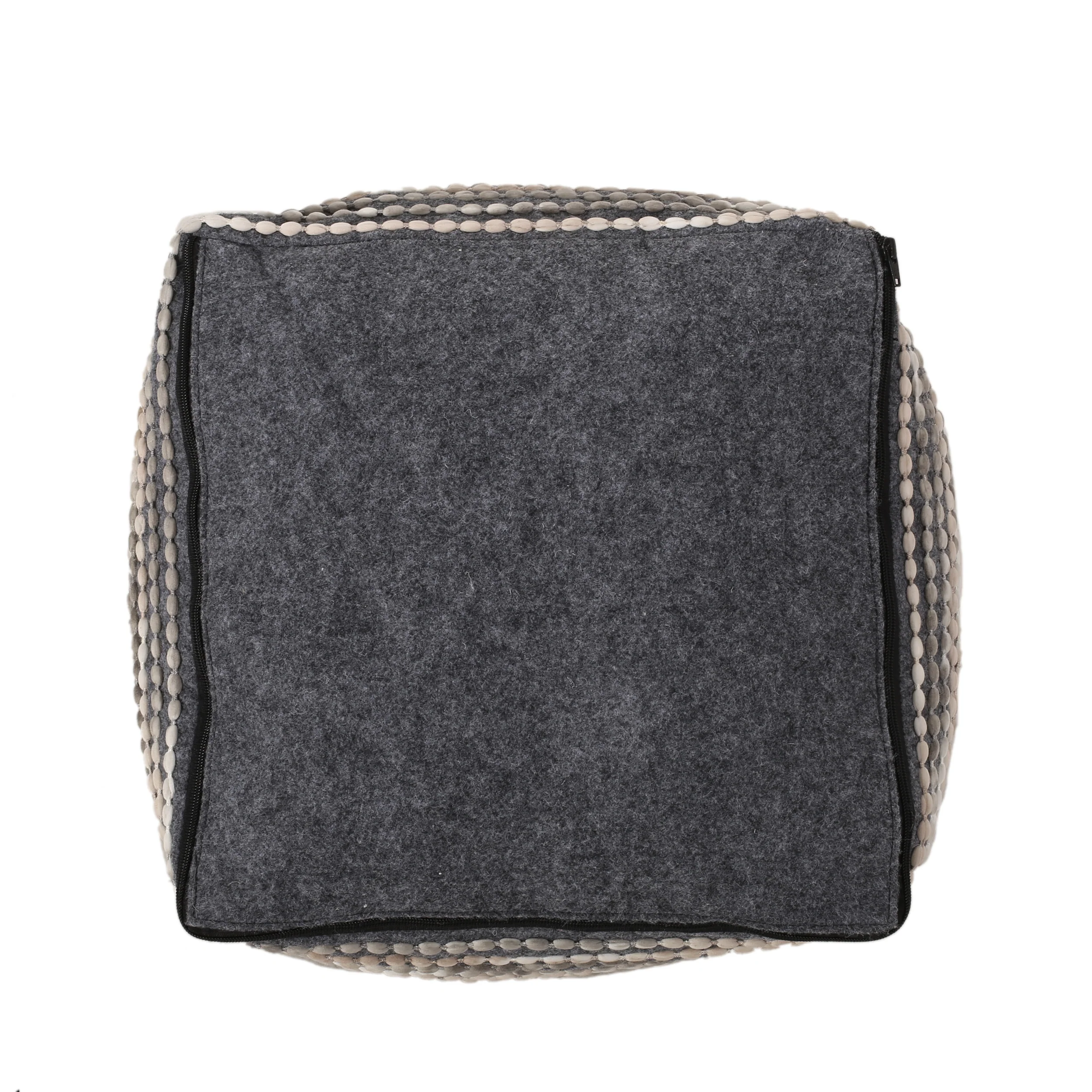 Purvis Jarrett Boho Handcrafted Fabric Cube Pouf, Ivory, Beige, and Gray - furnishings