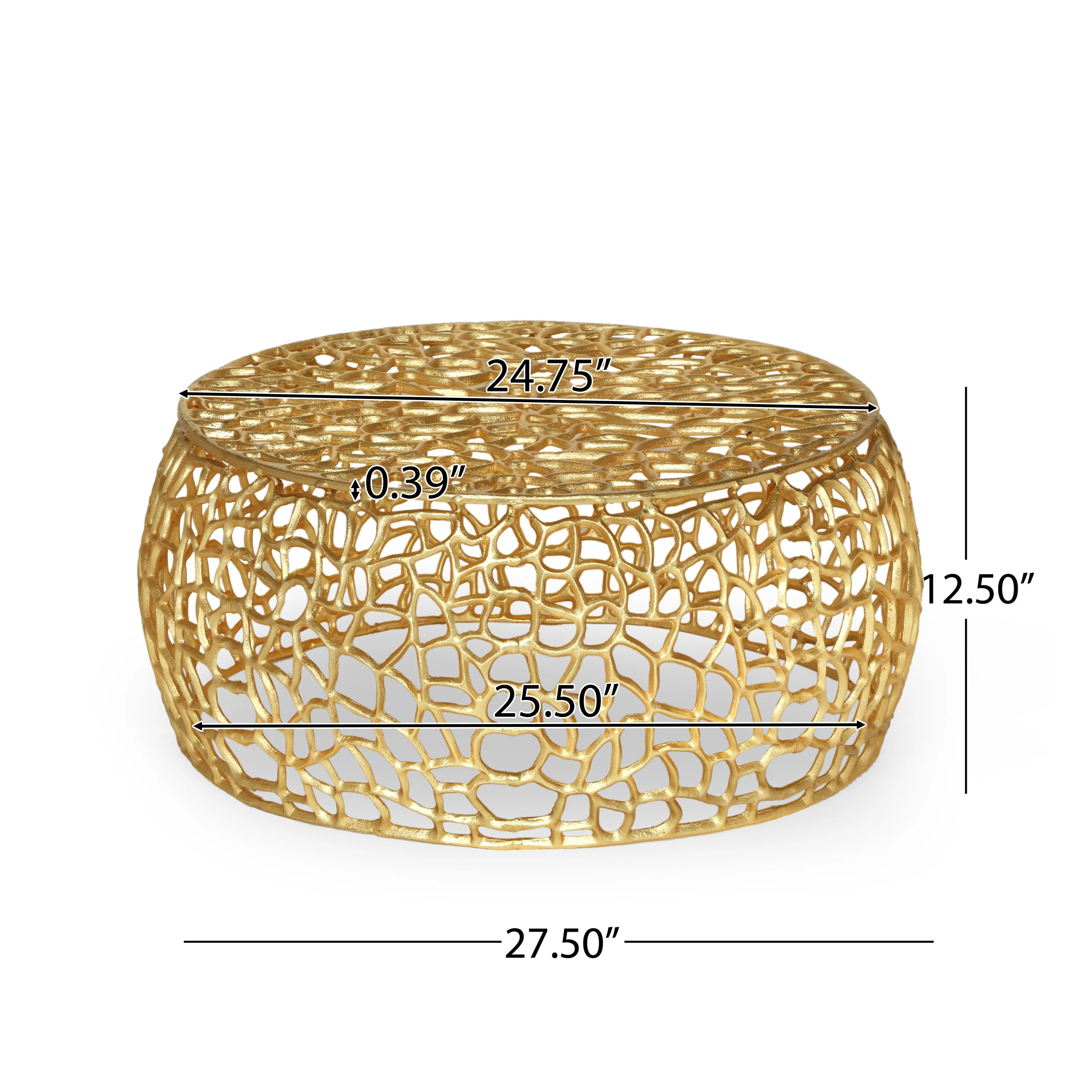 Aaleyah Modern Aluminum Mesh Coffee Table, Gold - furnishings