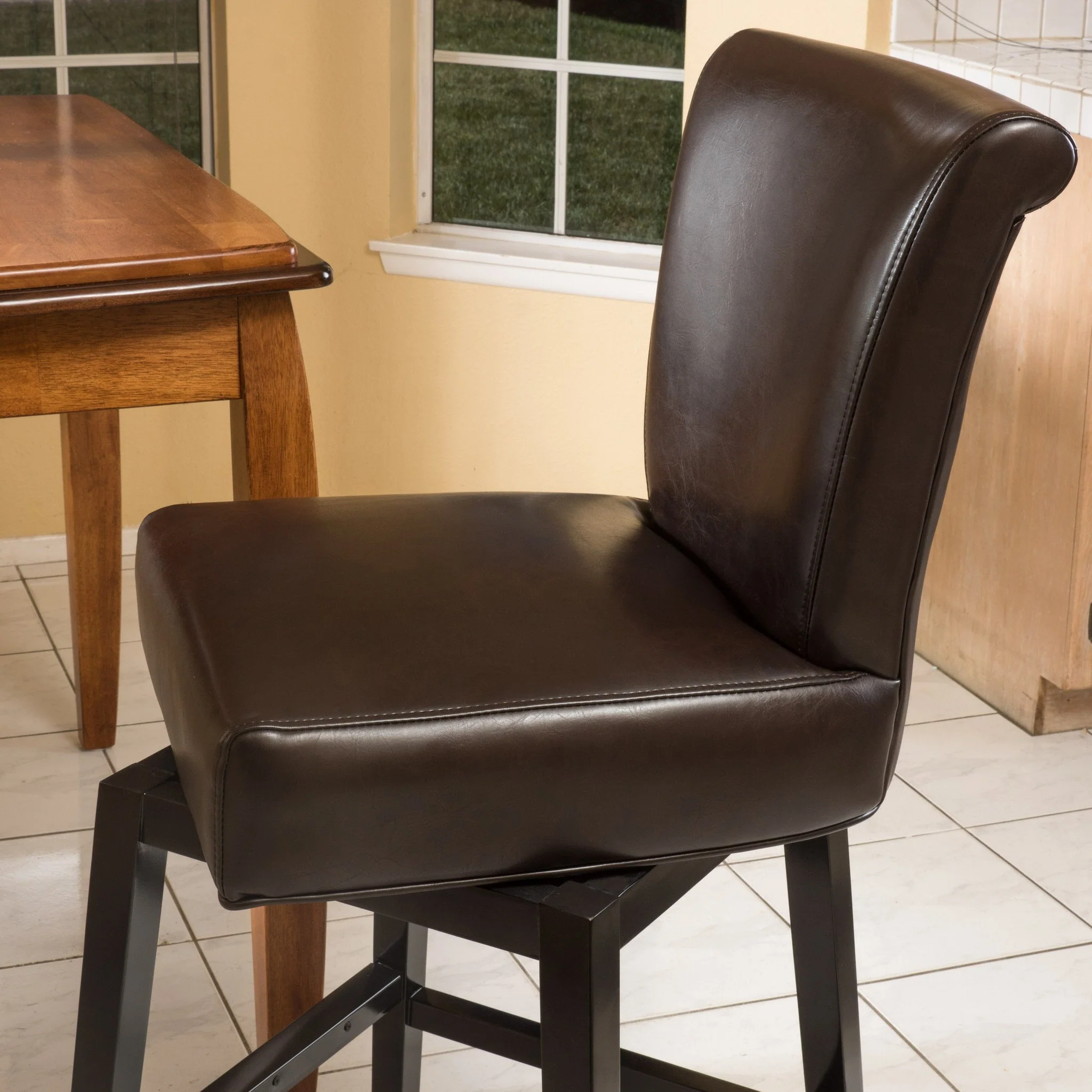 Madoc Brown Leather 31-Inch Swivel Barstool - furnishings