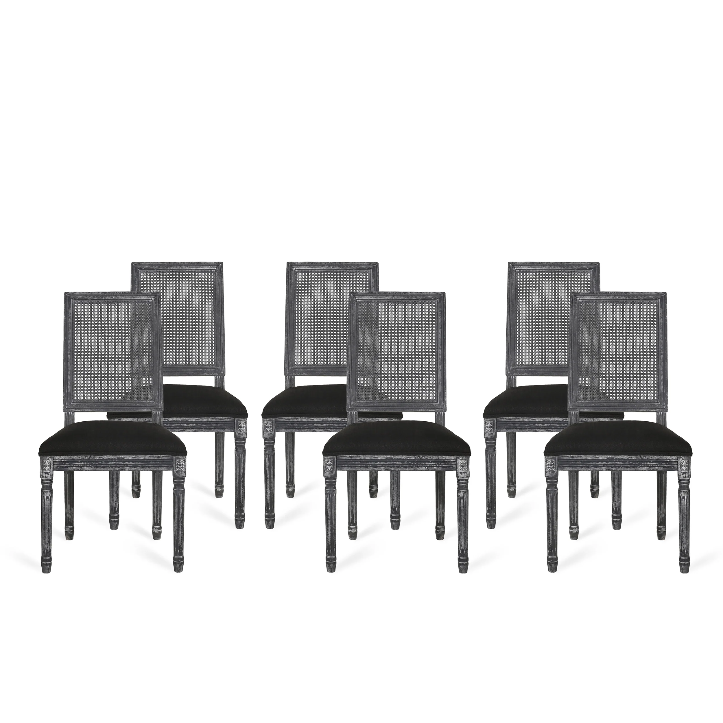 Brownell French Country Wood and Cane Upholstered Dining Chair (Set of 6) - furnishings