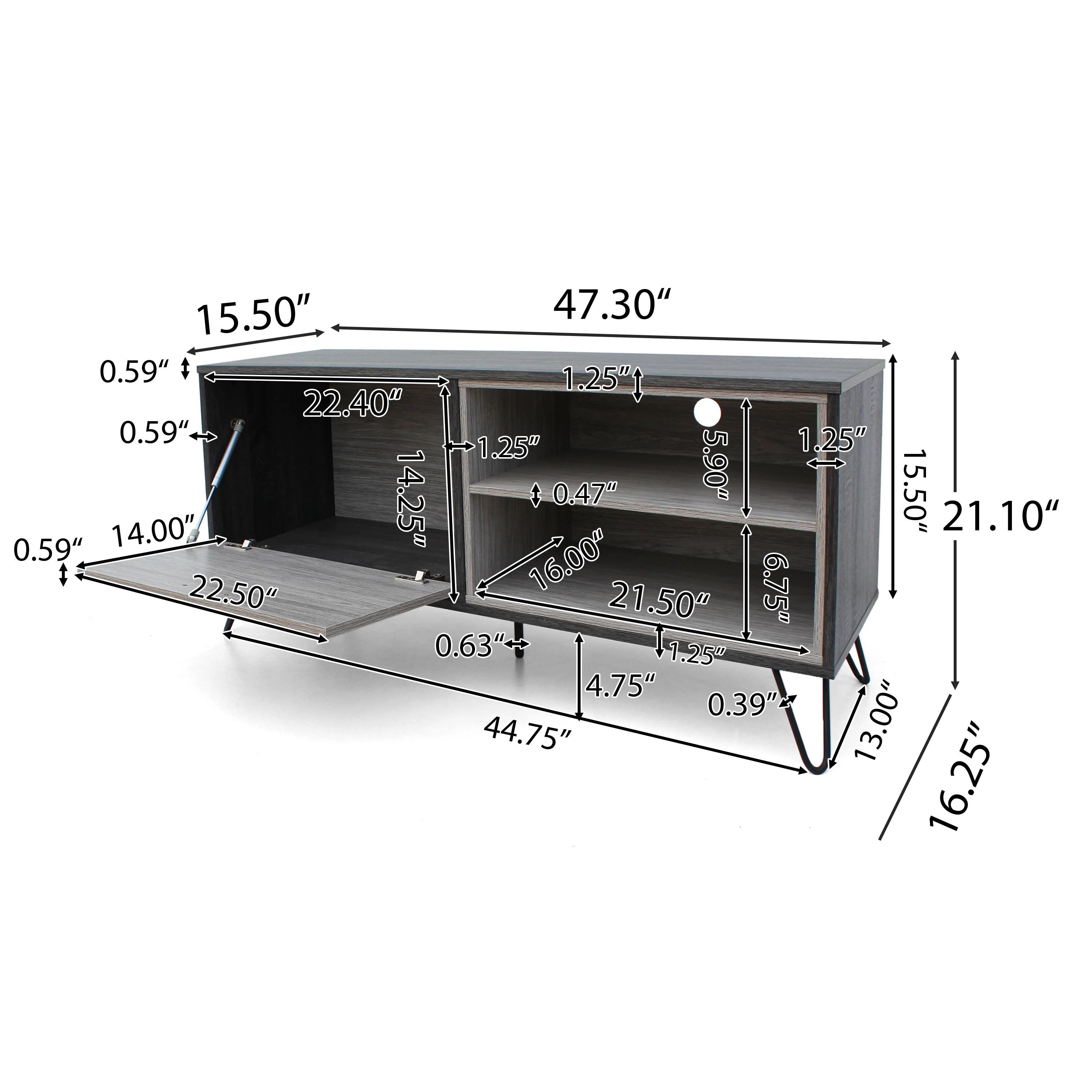 Vivian Mid Century Modern Cabinet & Shelves TV Stand - furnishings