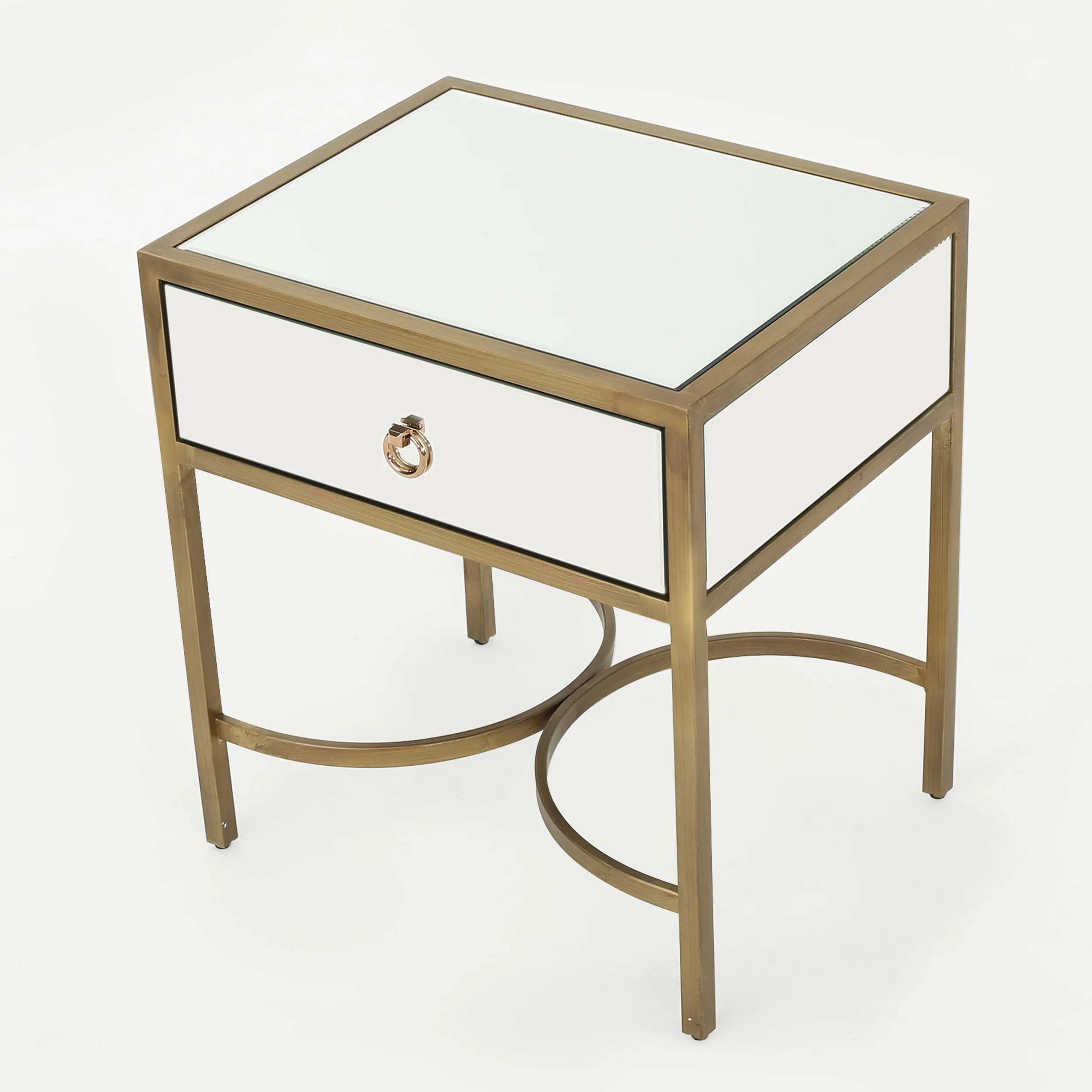 Siryen Modern Mirror Finished Side Table with Gold Iron Accents - furnishings