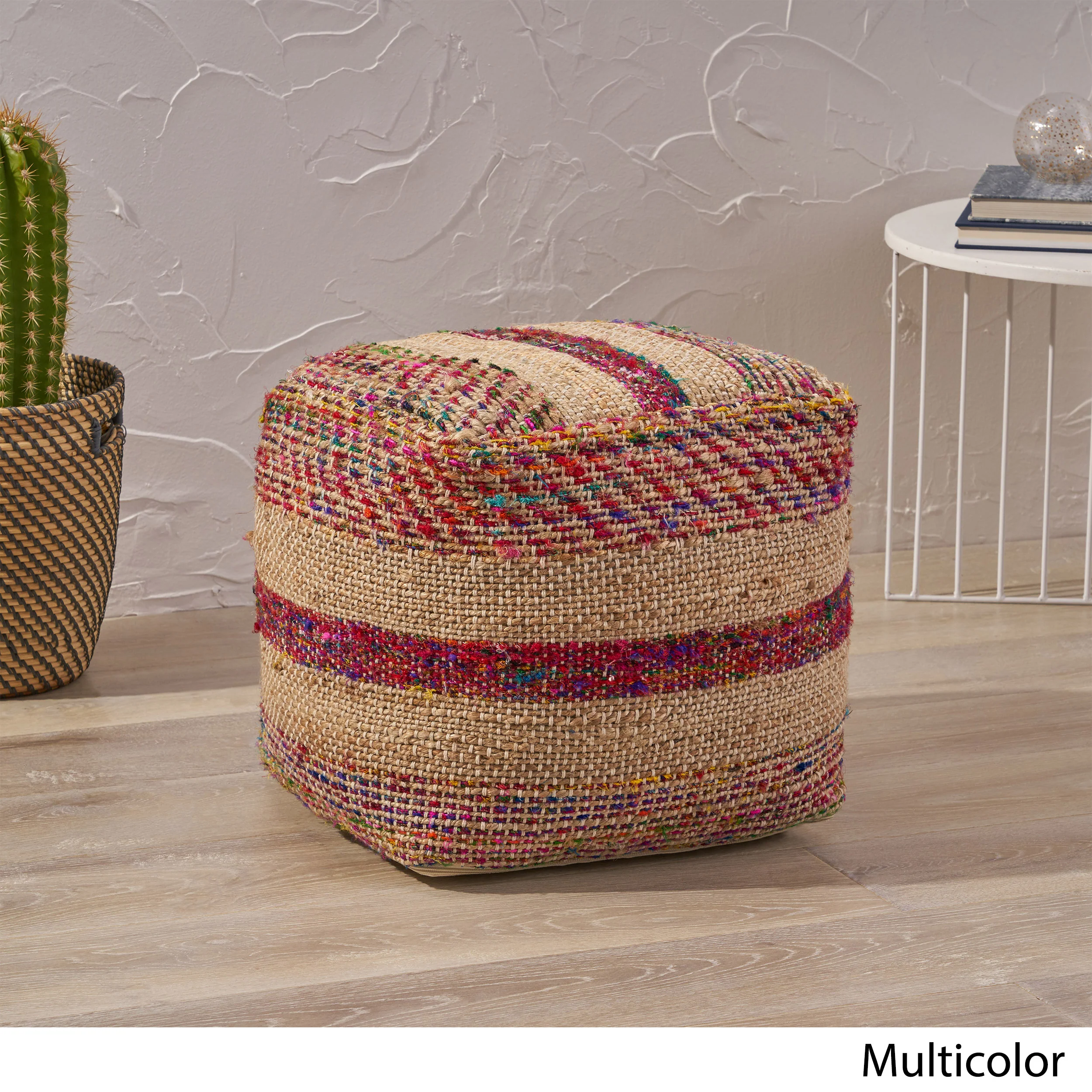 Sofija Boho Hemp Silk and Cotton Ottoman Pouf - furnishings