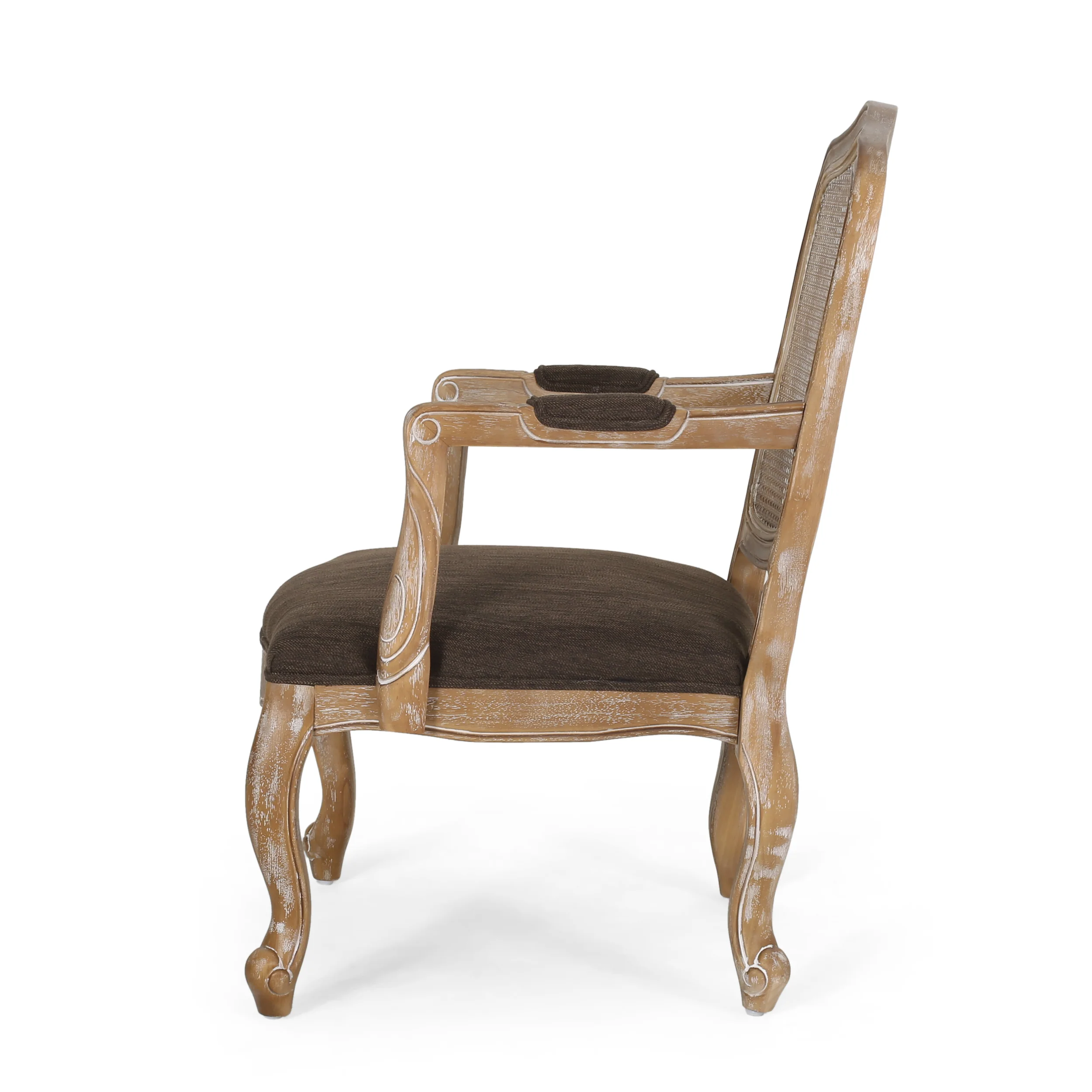 Absaroka French Country Fabric Upholstered Wood and Cane 5 Piece Circular Dining Set - furnishings