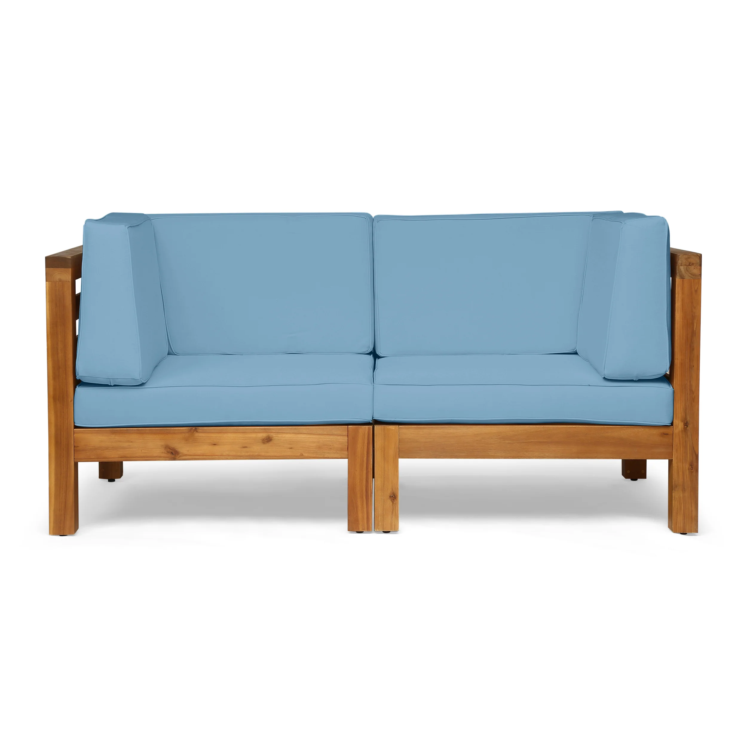 Dawson Outdoor 2-Seater Acacia Wood Sectional Loveseat Set with Cushions - furnishings