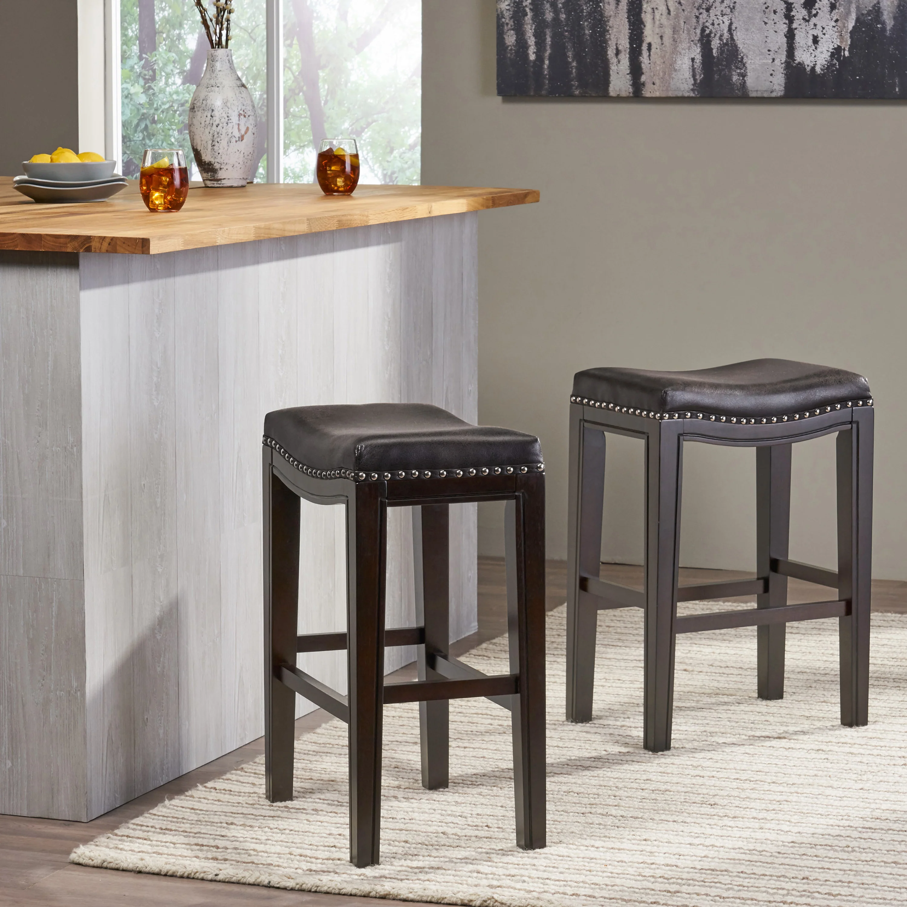 Jordon Contemporary Studded Fabric Counter Stool (Set of 2) - furnishings