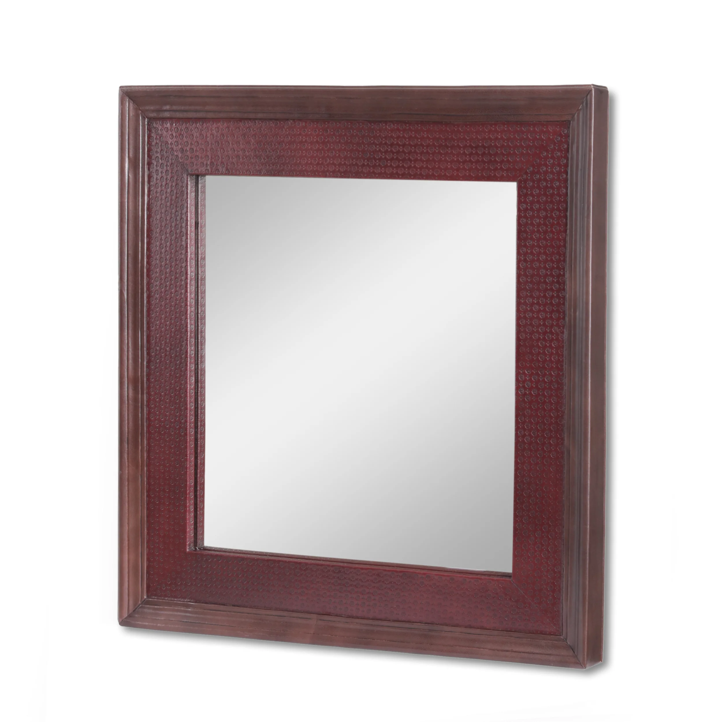 Chamlee Handcrafted Boho Leather Square Wall Mirror - furnishings