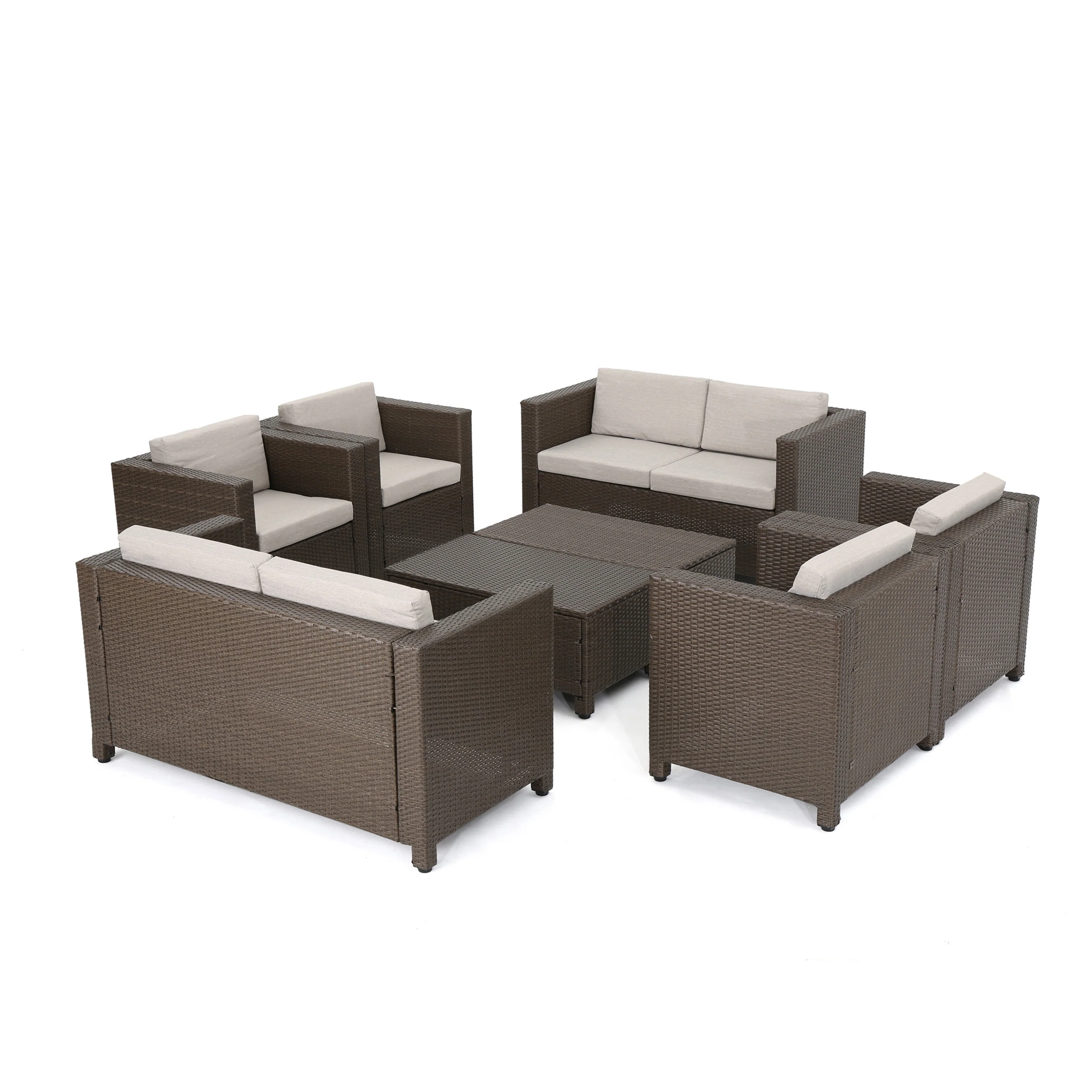 Feronia Outdoor 8 Pc Wicker Chat Set w/ Water Resistant Cushions - furnishings