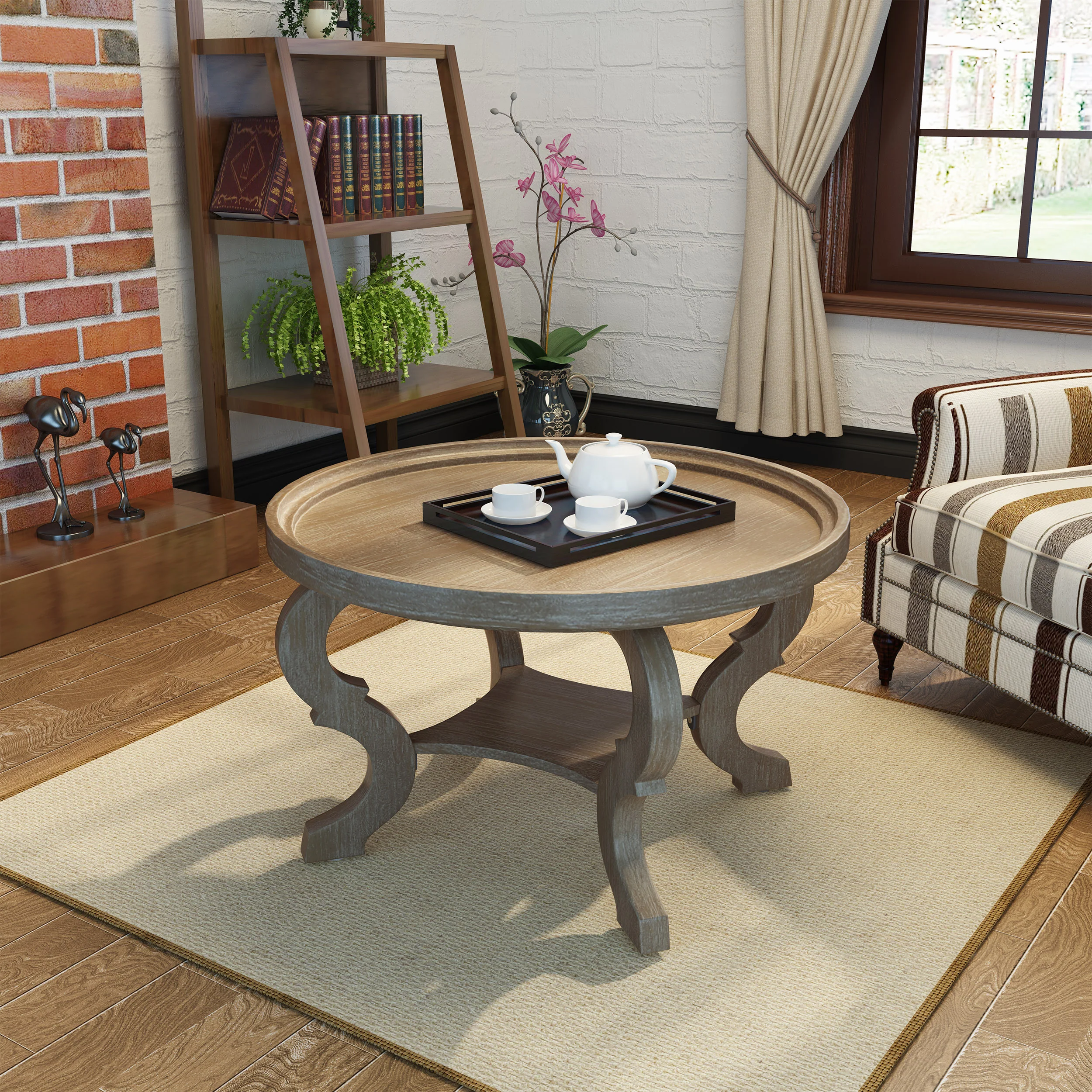 Alteri Finished Faux Wood Circular Coffee Table - furnishings