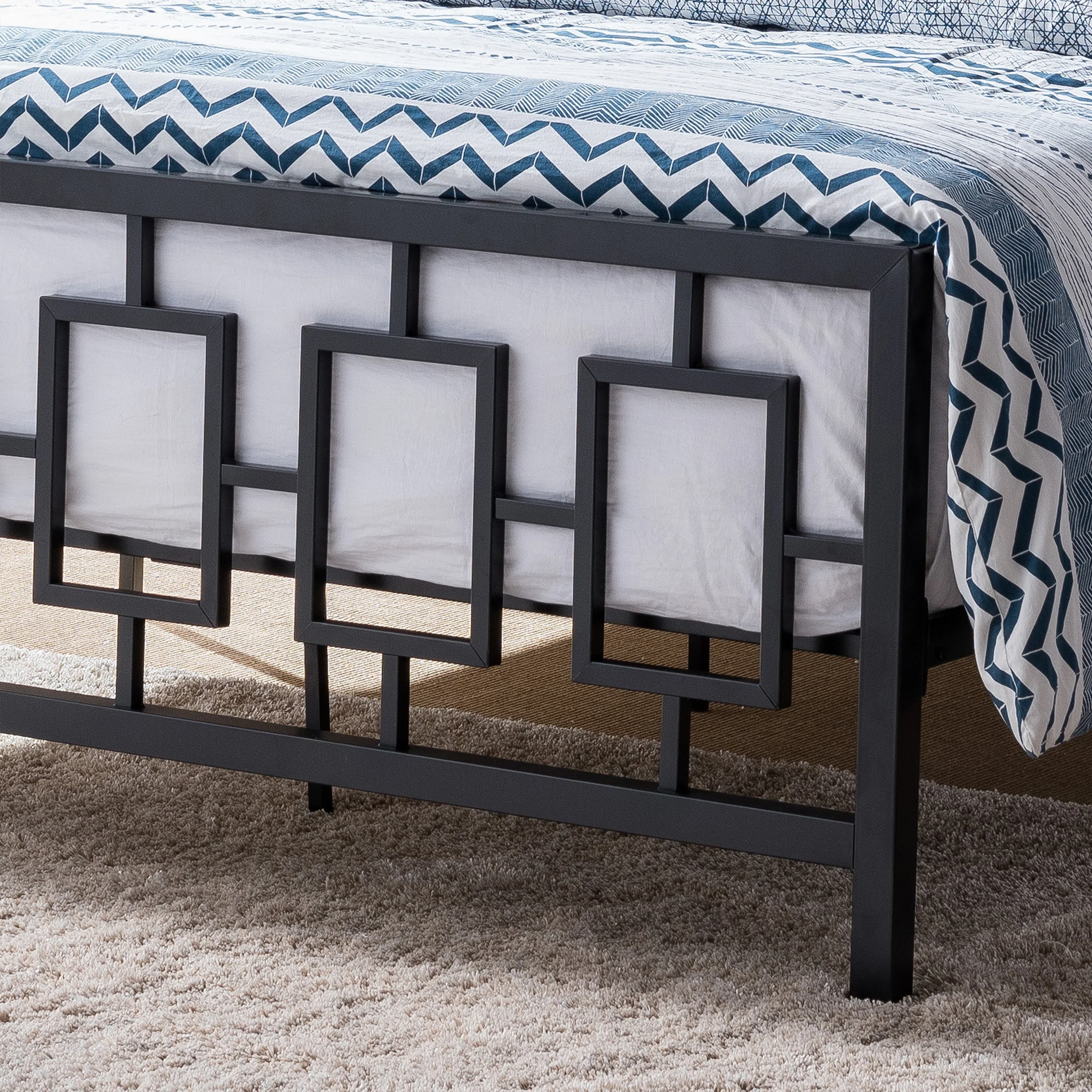 Dawn Queen-Size Geometric Platform Bed Frame, Iron, Modern, Low-Profile - furnishings