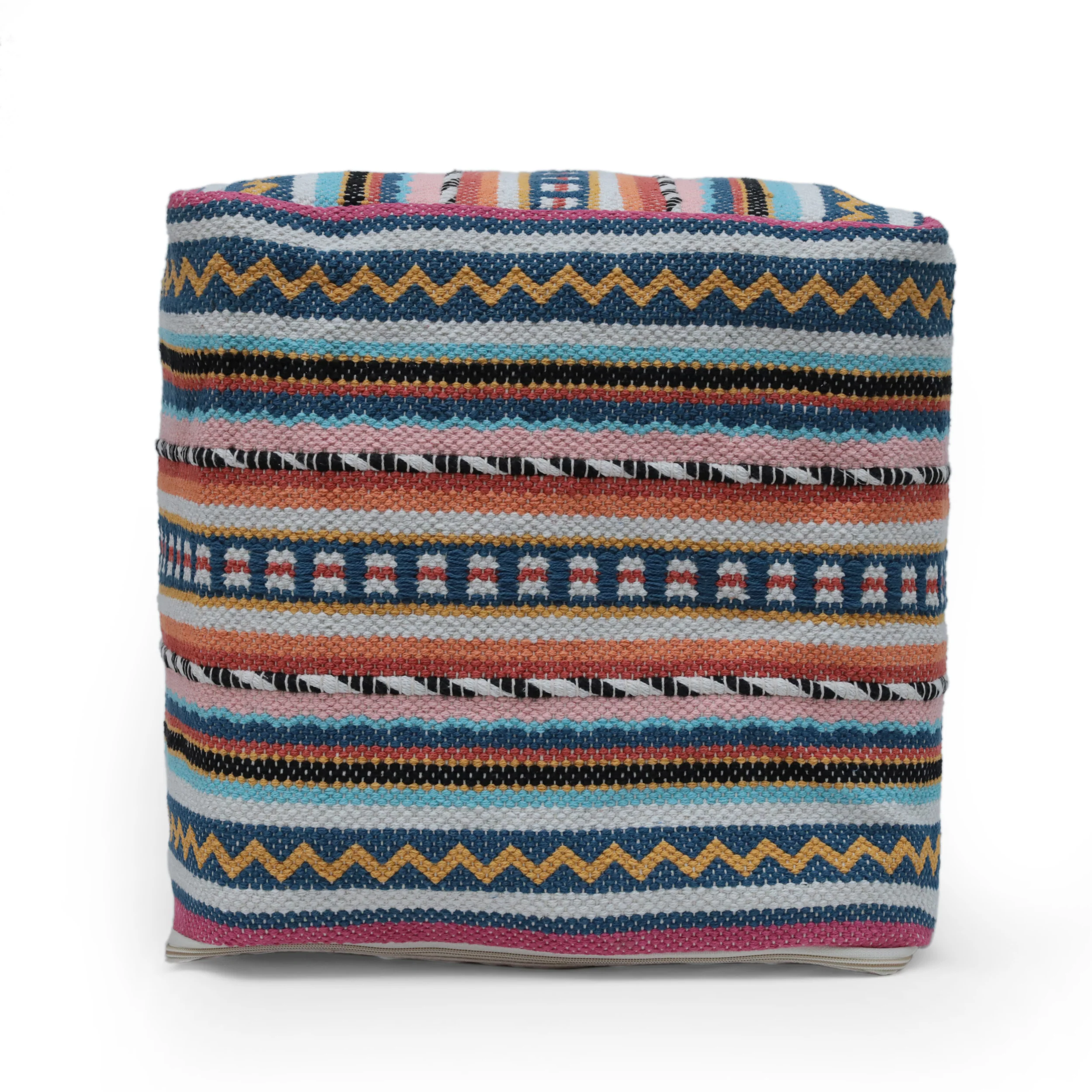 Hilliard Boho Handcrafted Peruvian Print Cube Pouf - furnishings