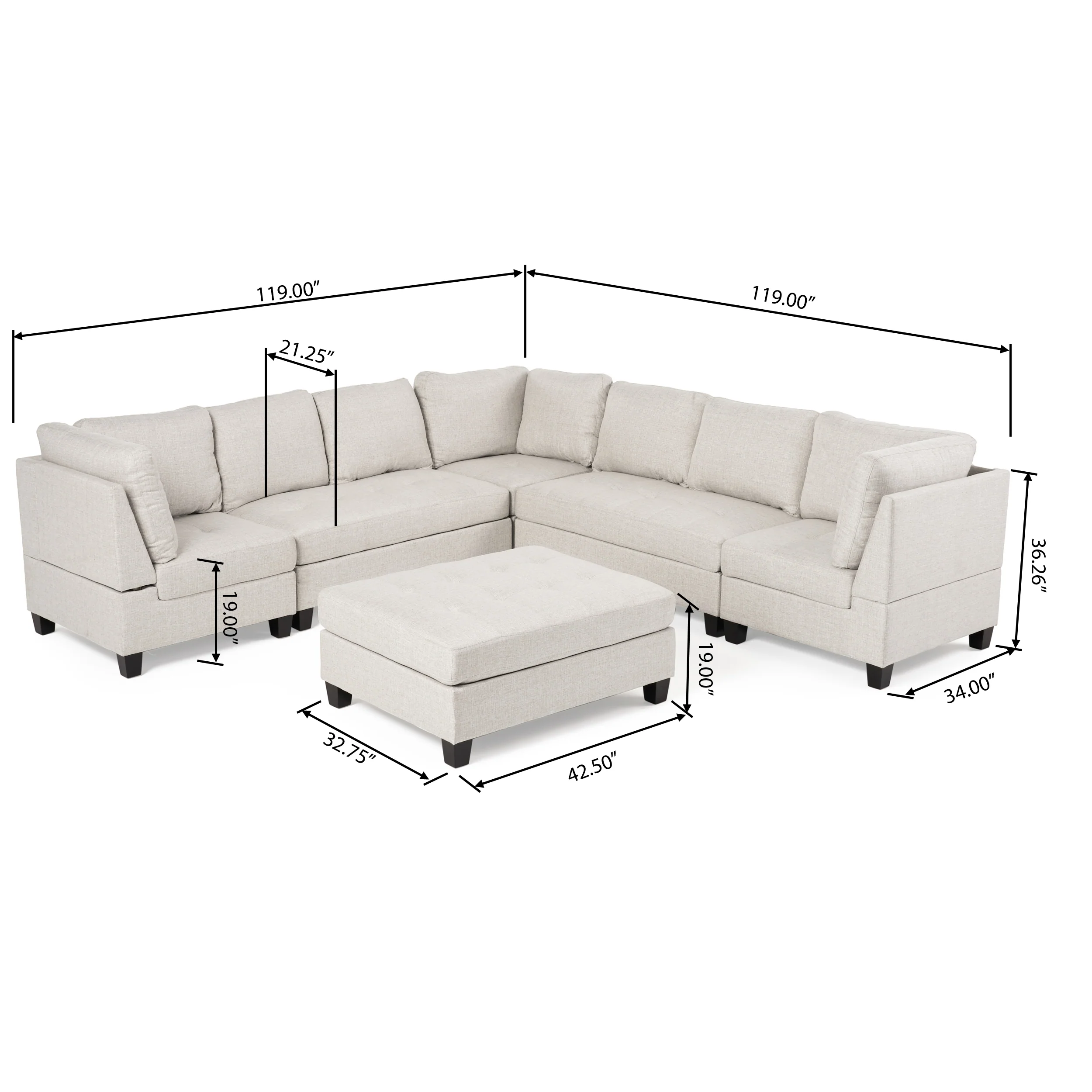 Jakyri Contemporary 7 Seater Fabric Sectional - furnishings