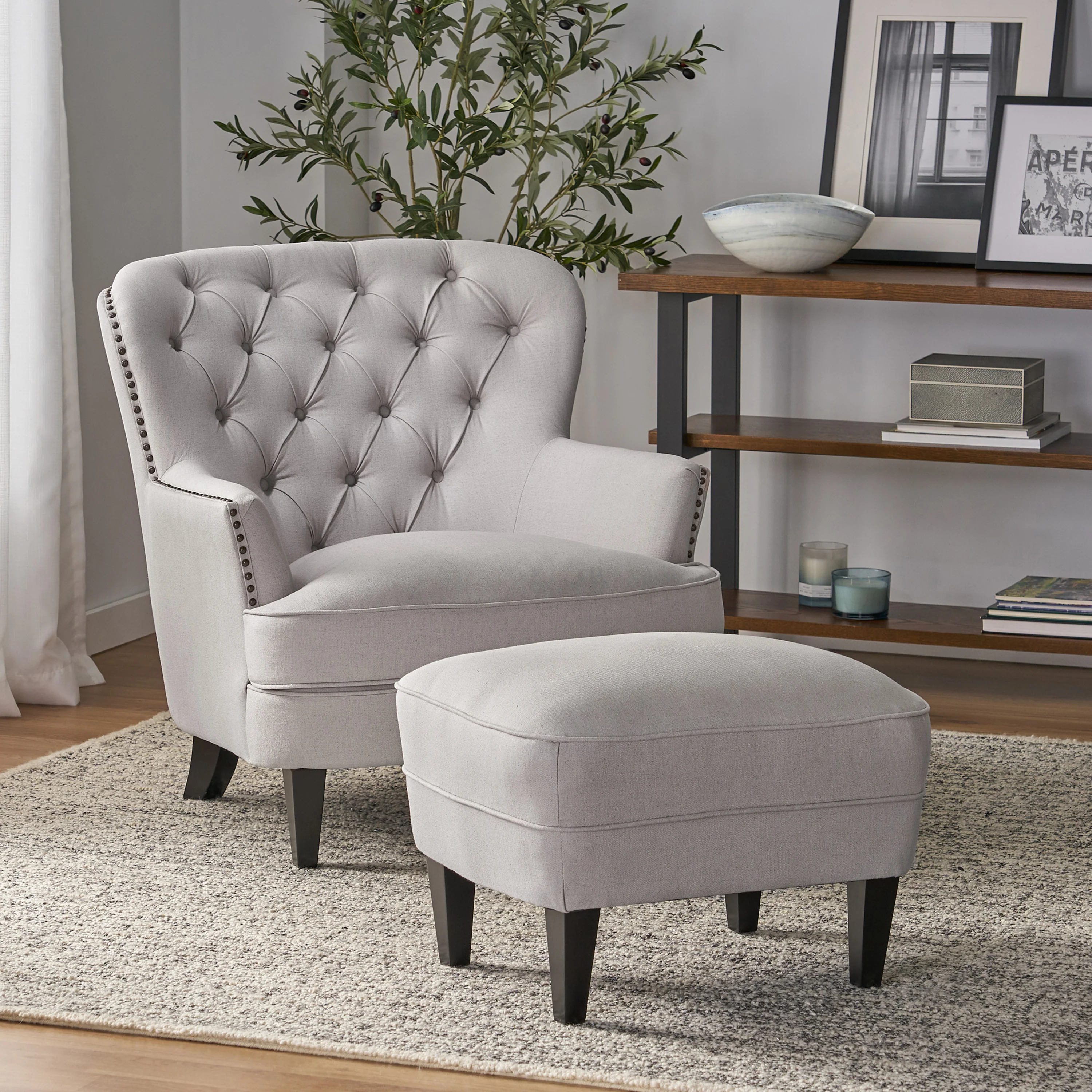 Teton Button Tufted Upholstered Club Chair With Footstool - furnishings