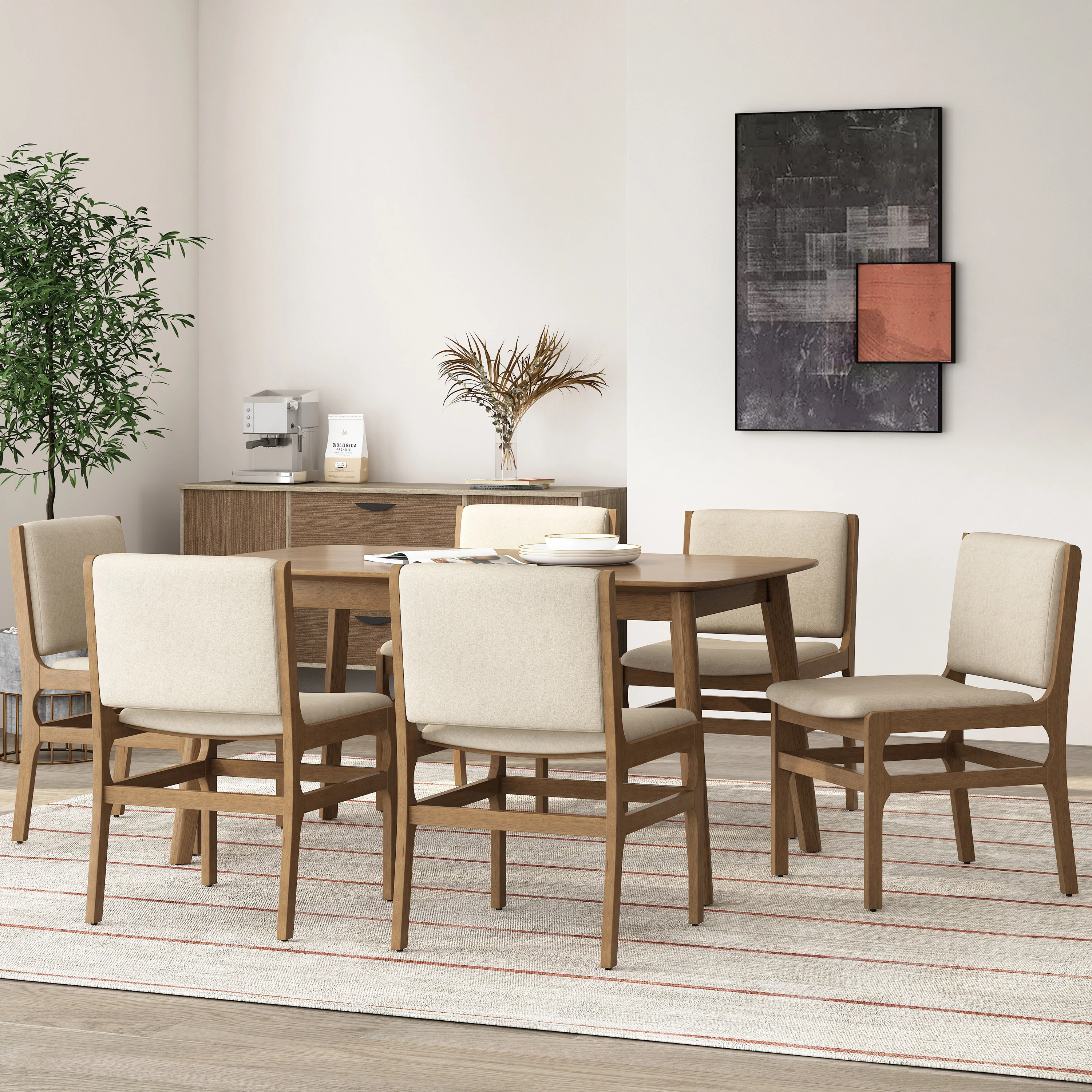 Galtin Contemporary Fabric Upholstered Wood Dining Chairs, Set of 6 - furnishings