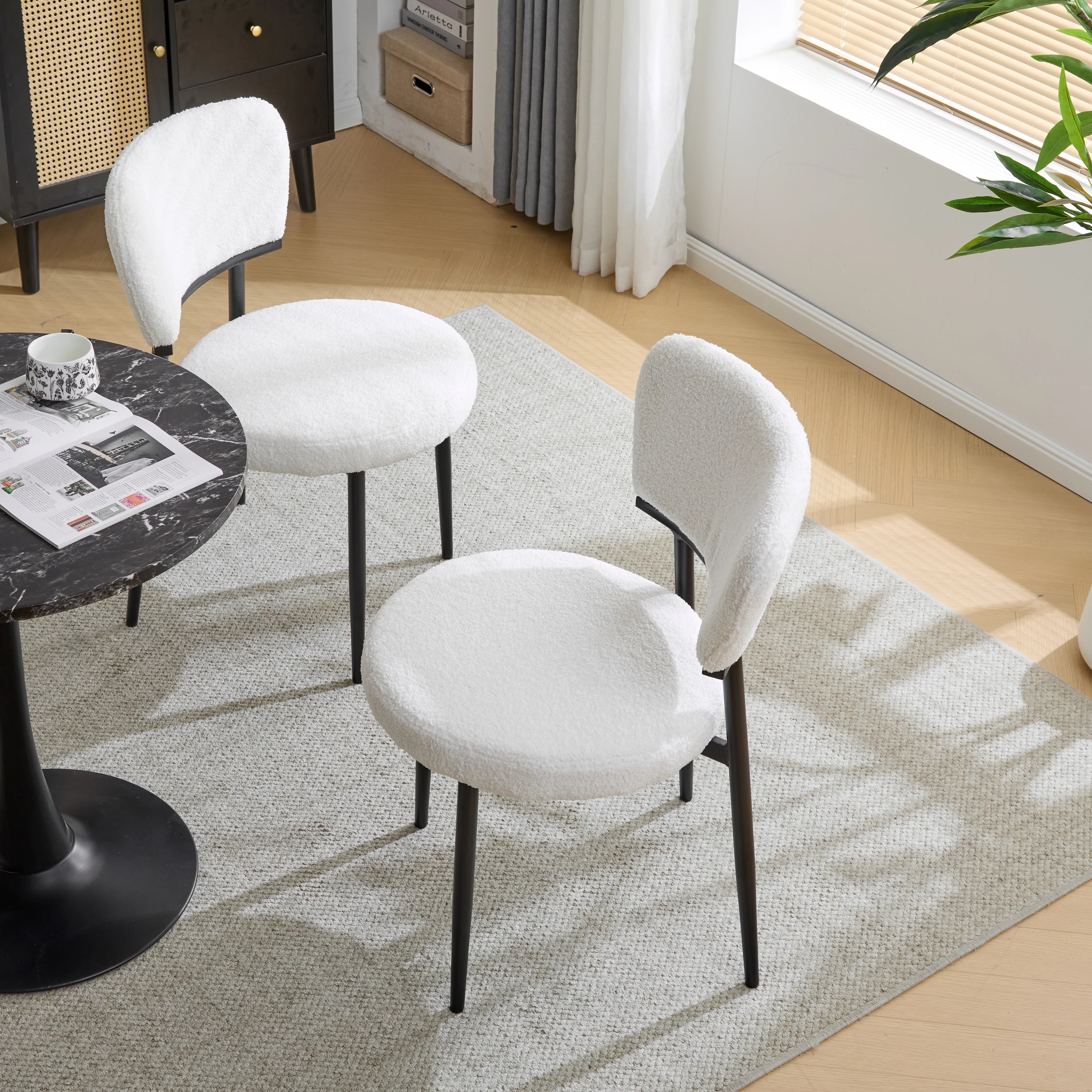 Leandera Modern Upholstered Dining Chairs, Metal Frame, Set of 2 - furnishings