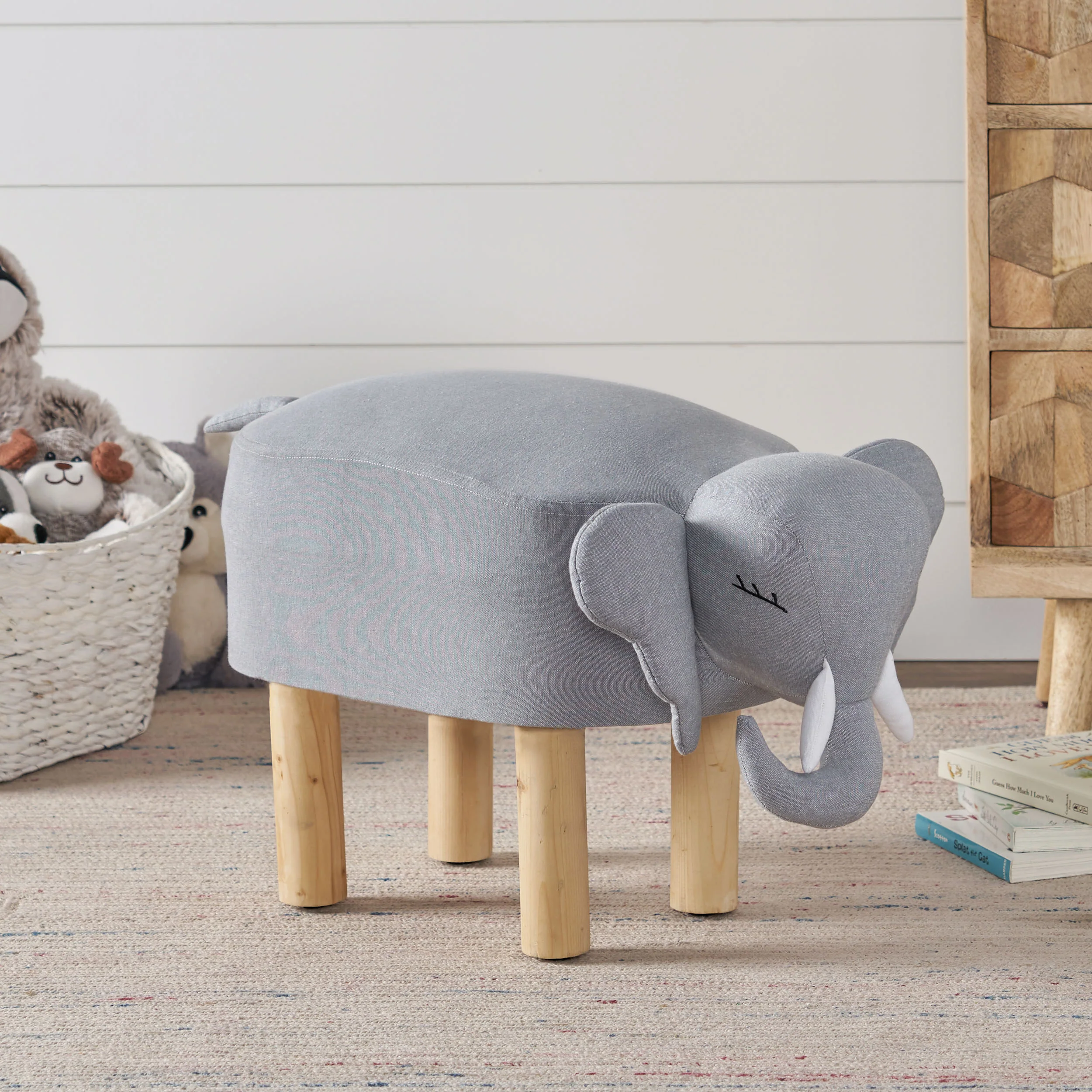 Yossef Contemporary Fabric Upholstered Elephant Ottoman - furnishings