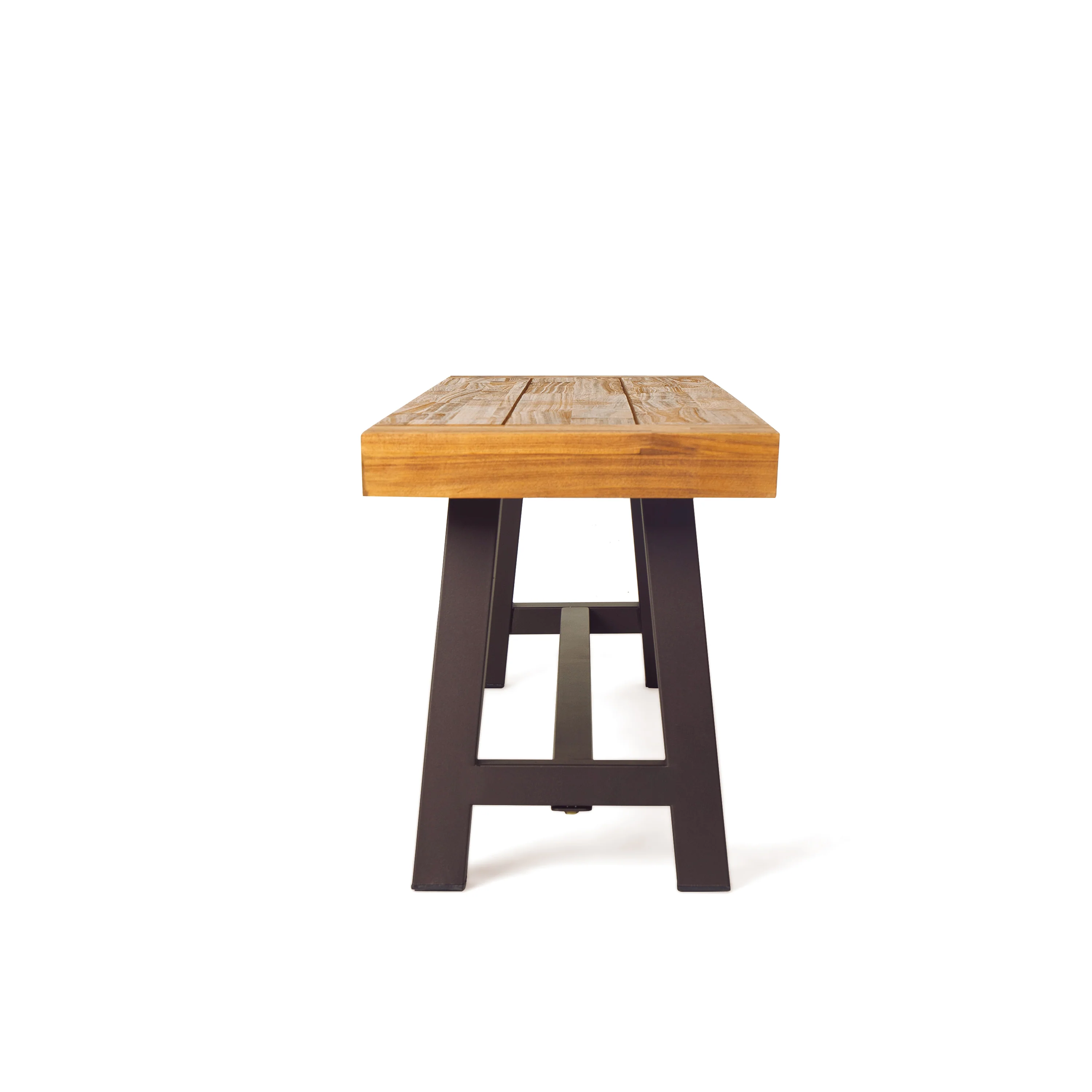 Bowman Outdoor Sandblack Finish Acacia Wood & Rustic Metal Bench - furnishings