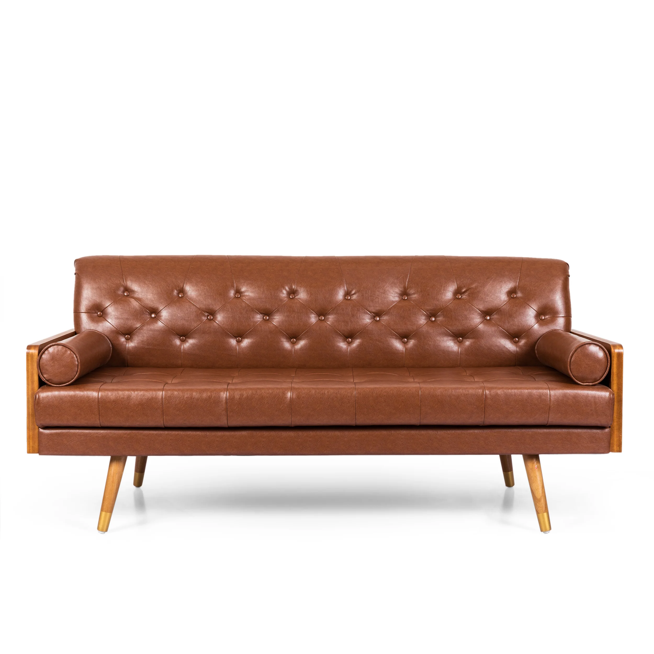 Nunzio Mid-Century Modern Tufted Sofa with Rolled Accent Pillows - furnishings