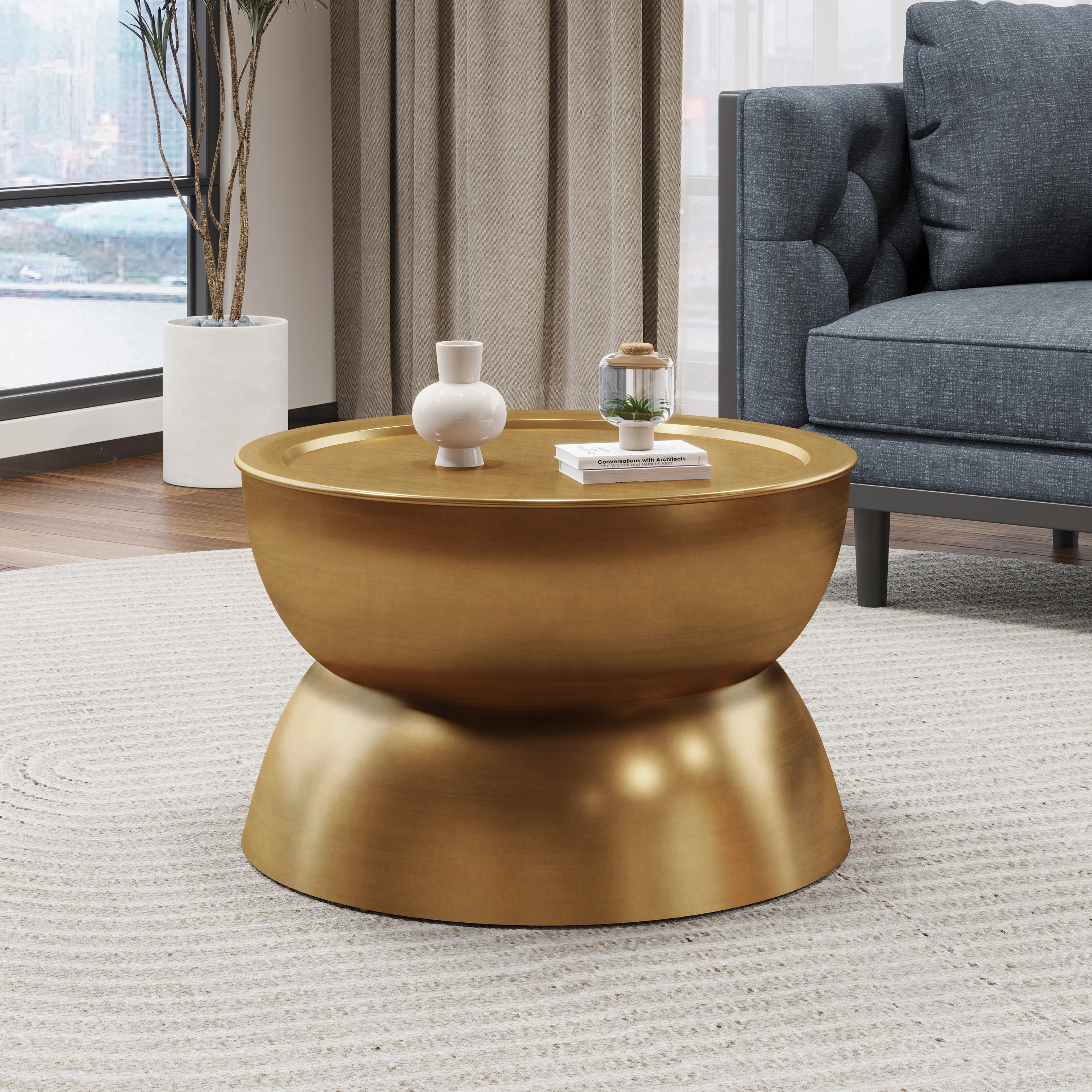 Sparling Modern Iron Hourglass Coffee Table - furnishings