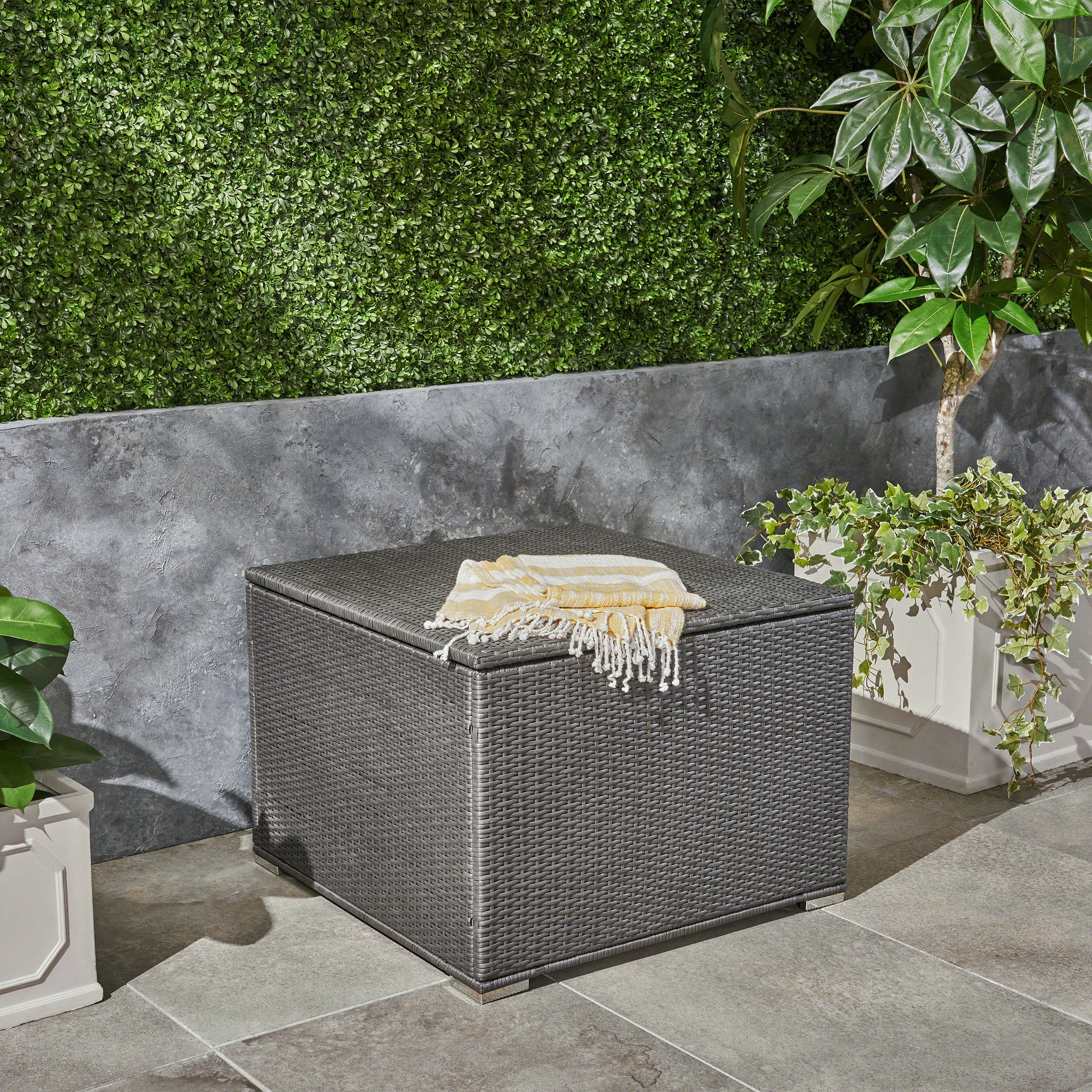 Sampa Outdoor Wicker Storage Ottoman, Gray - furnishings