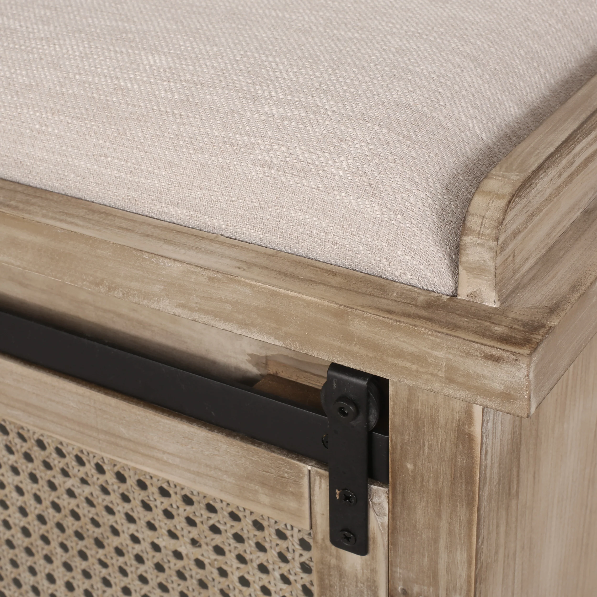 Ferster Rustic Storage Bench with Cushion, Beige, Natural, and Black - furnishings