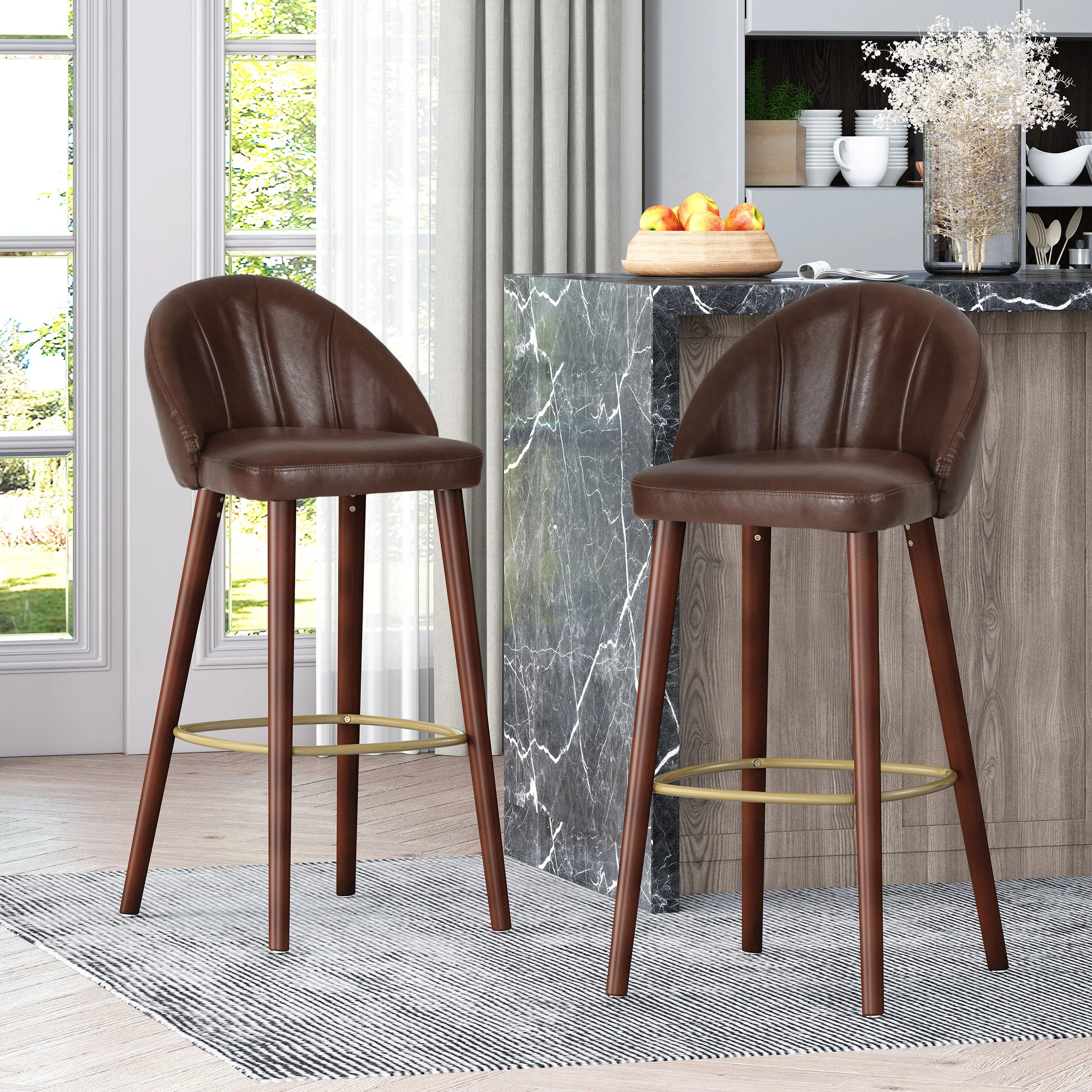 Lewiston Contemporary Channel Stitch Barstools, Set of 2 - furnishings