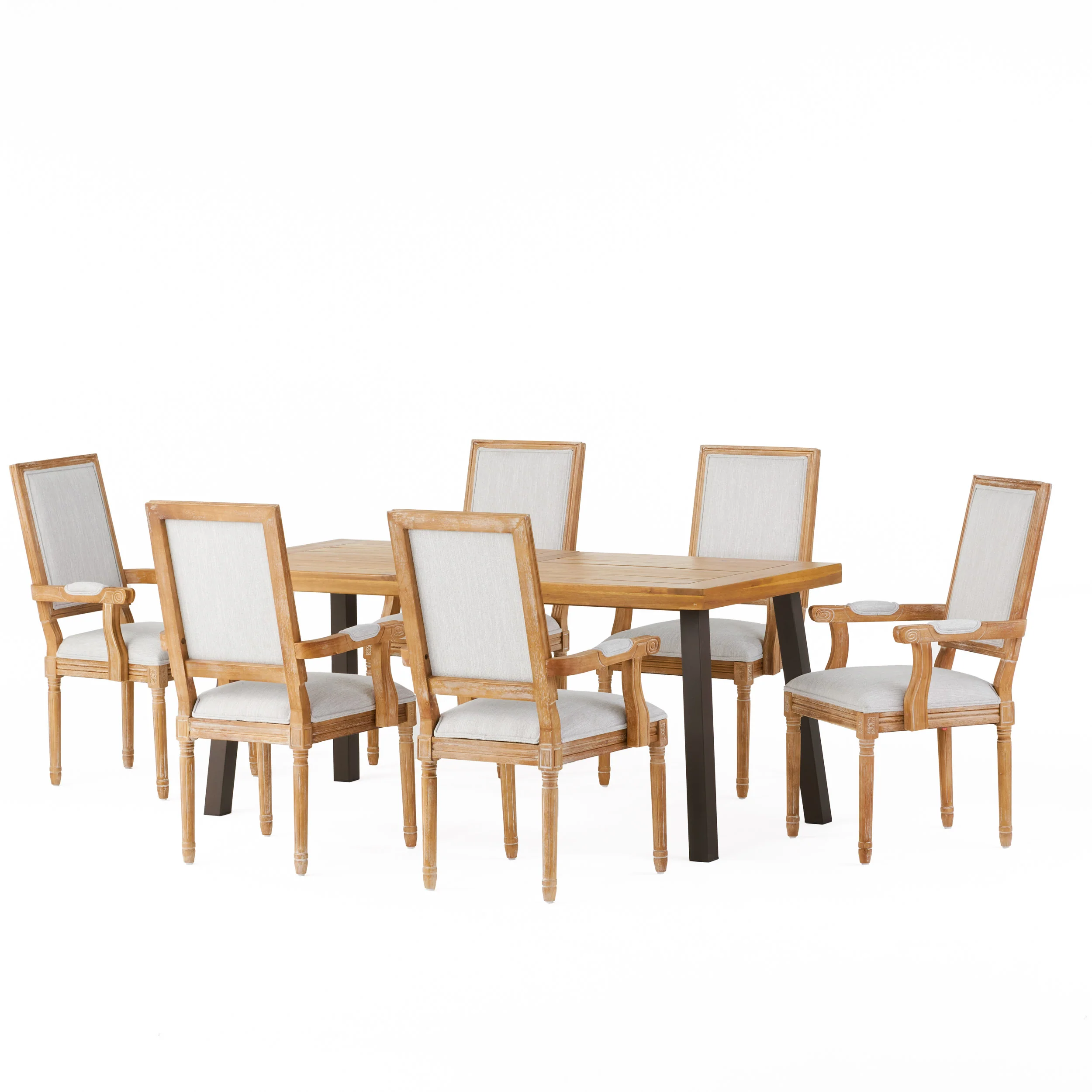 Coniston Farmhouse Fabric Upholstered Wood and Iron 7 Piece Dining Set - furnishings