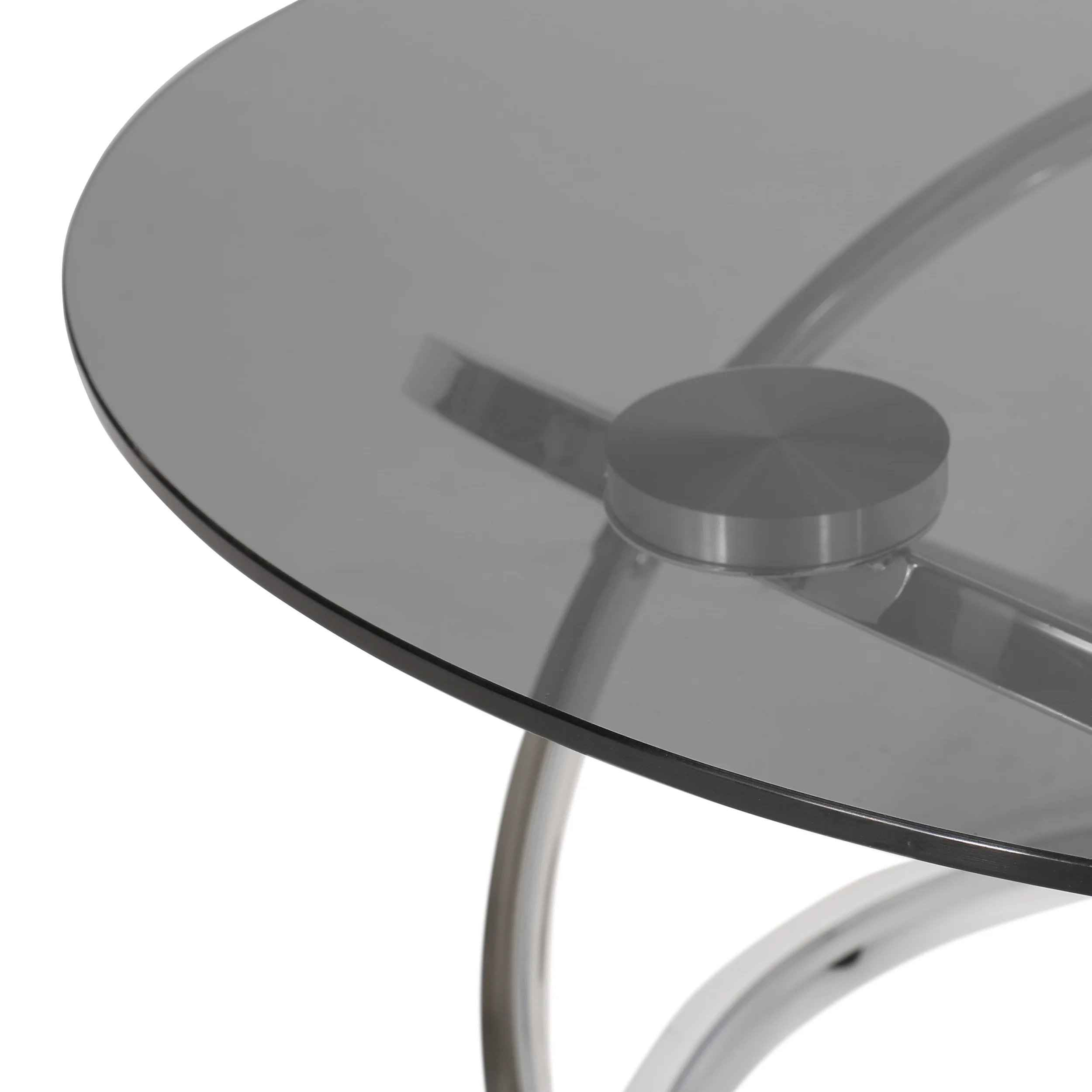 Hearney Modern Glass Top Round Coffee Table, Gray and Chrome - furnishings