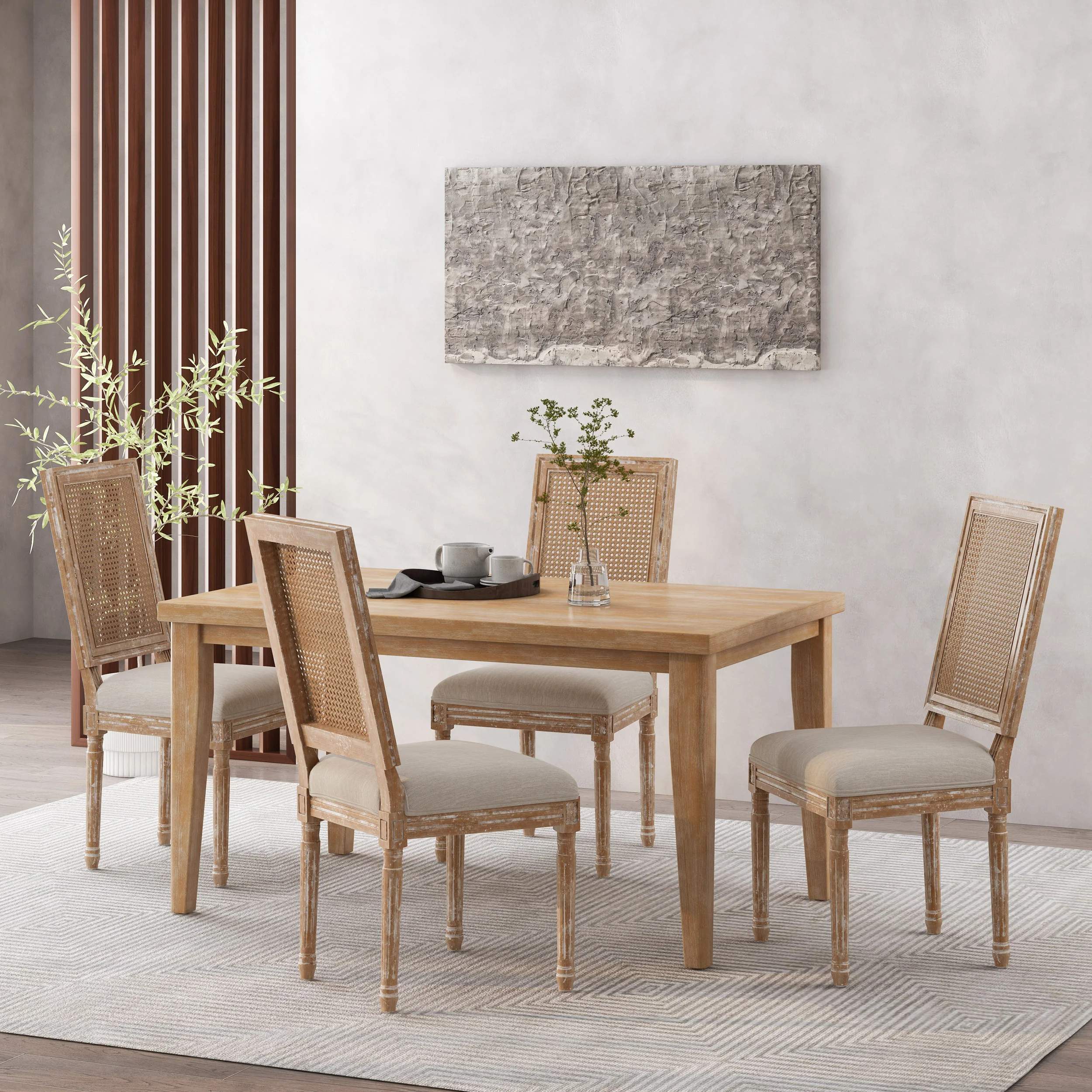 Brownell French Country Wood and Cane Upholstered Dining Chair, Set of 4 - furnishings