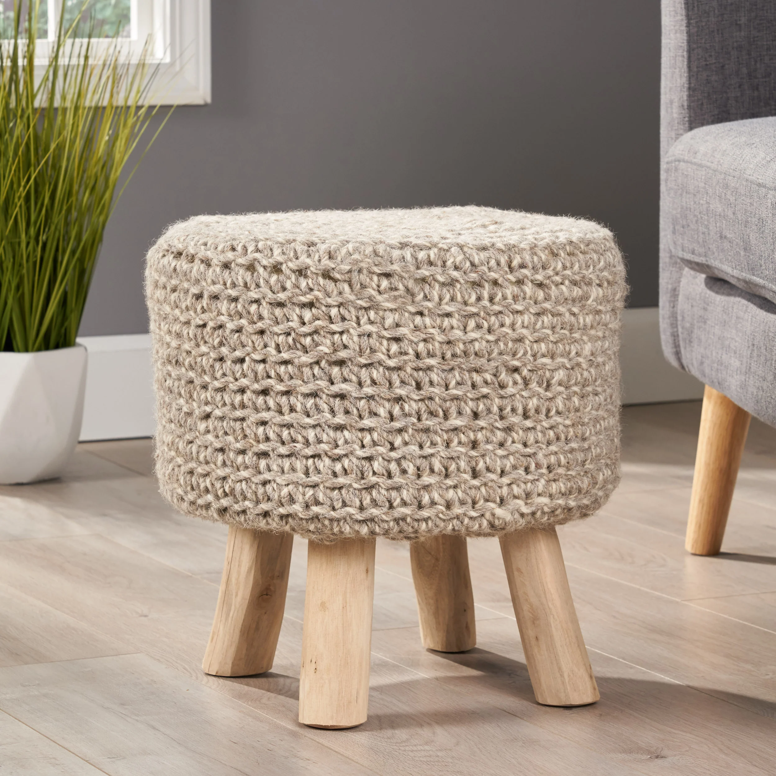 Ponelli Handcrafted Boho Wool Ottoman Stool - furnishings