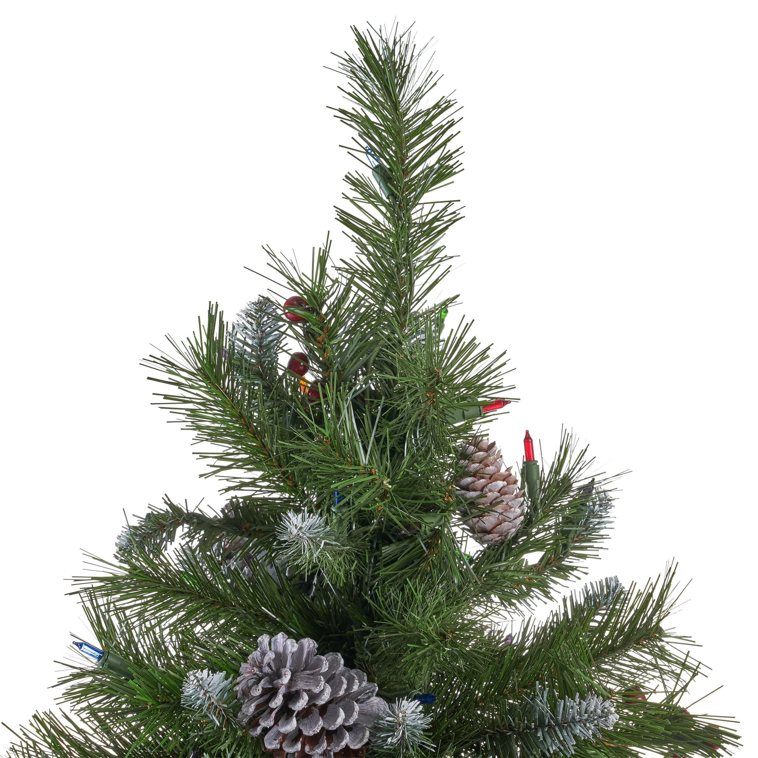 7-foot Mixed Spruce Hinged Artificial Christmas Tree with Frosted Branches, Red Berries, and Frosted Pinecones - furnishings