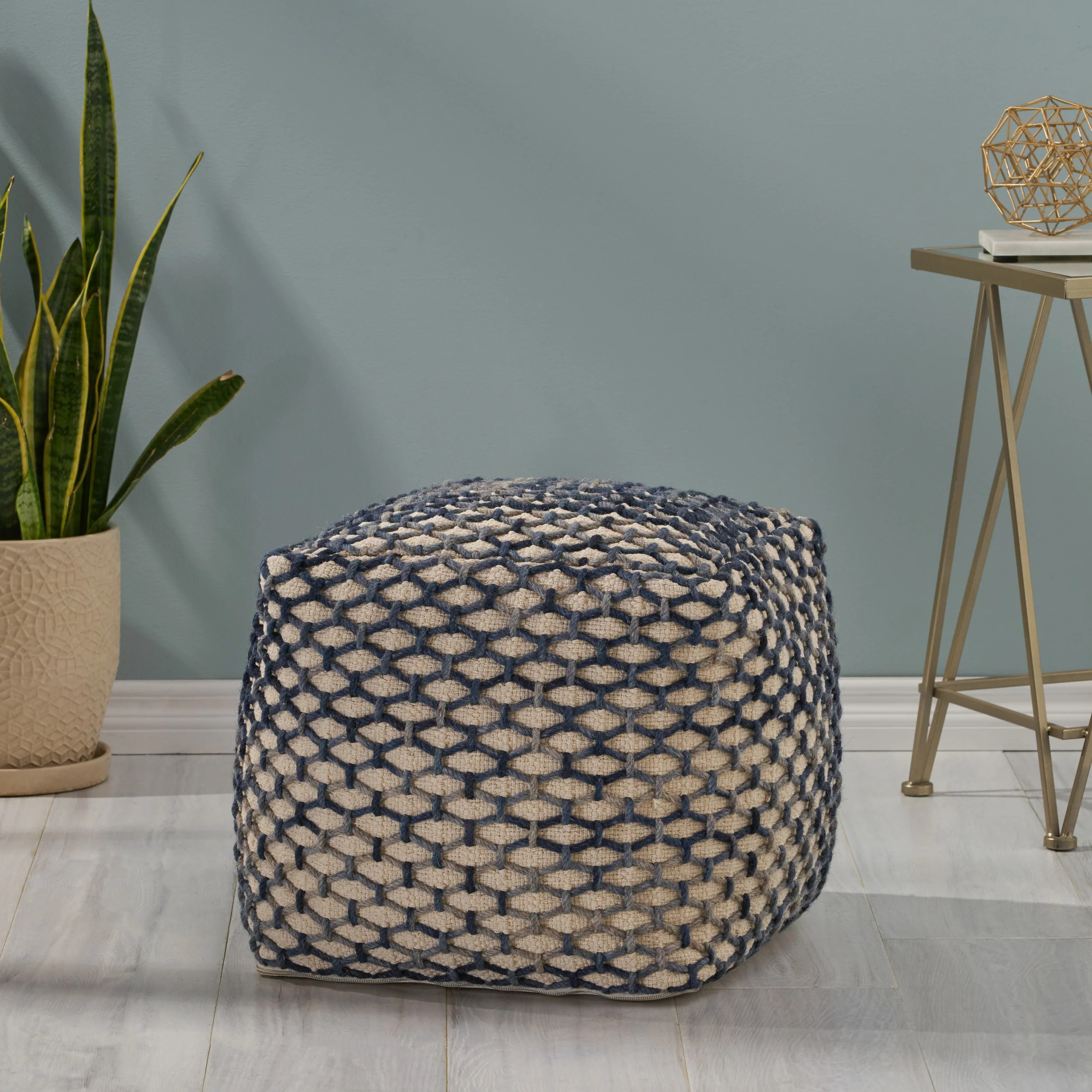 Jobe Boho Wool and Cotton Pouf - furnishings