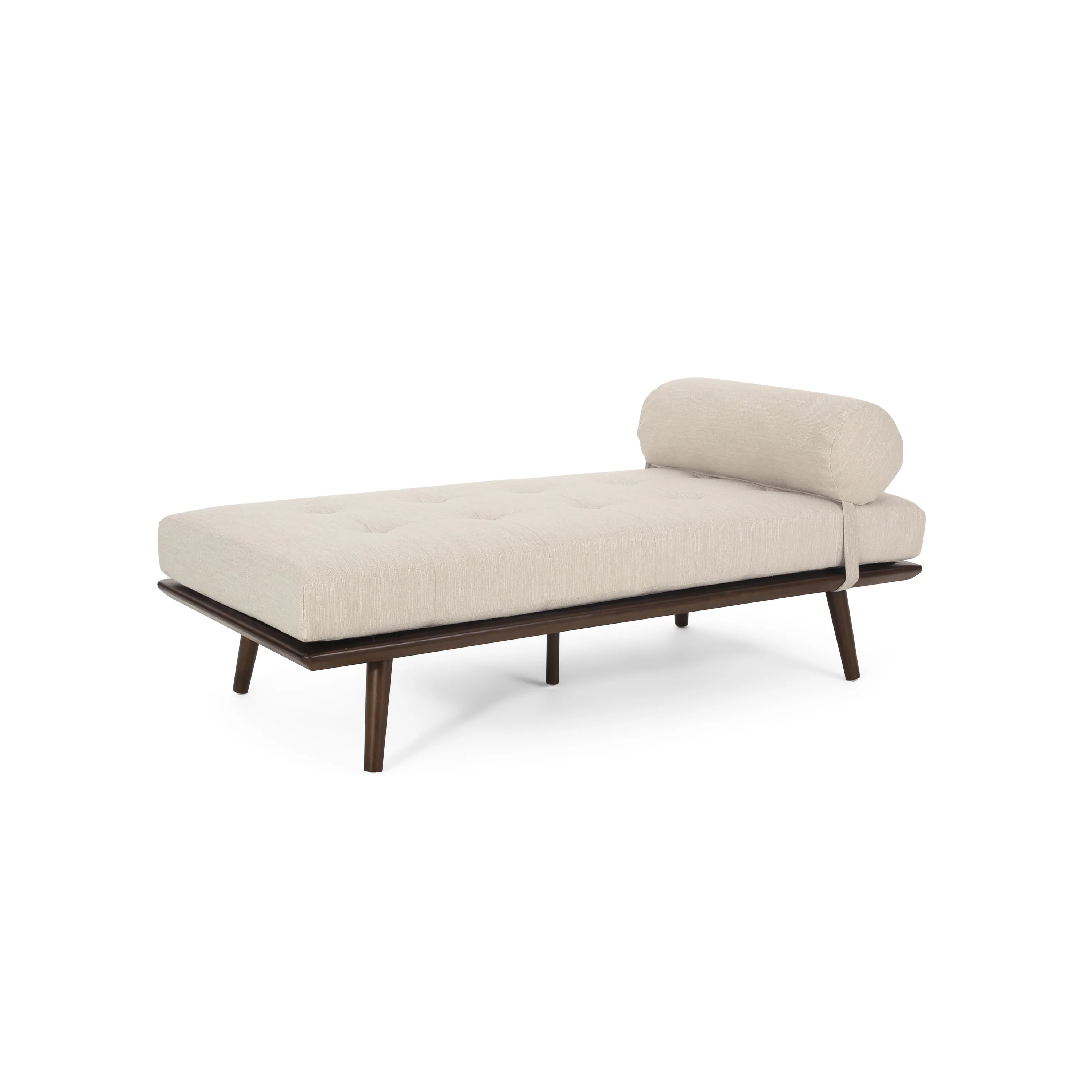 Lancer Mid Century Modern Fabric Tufted Chaise Lounge with Bolster Pillow - furnishings
