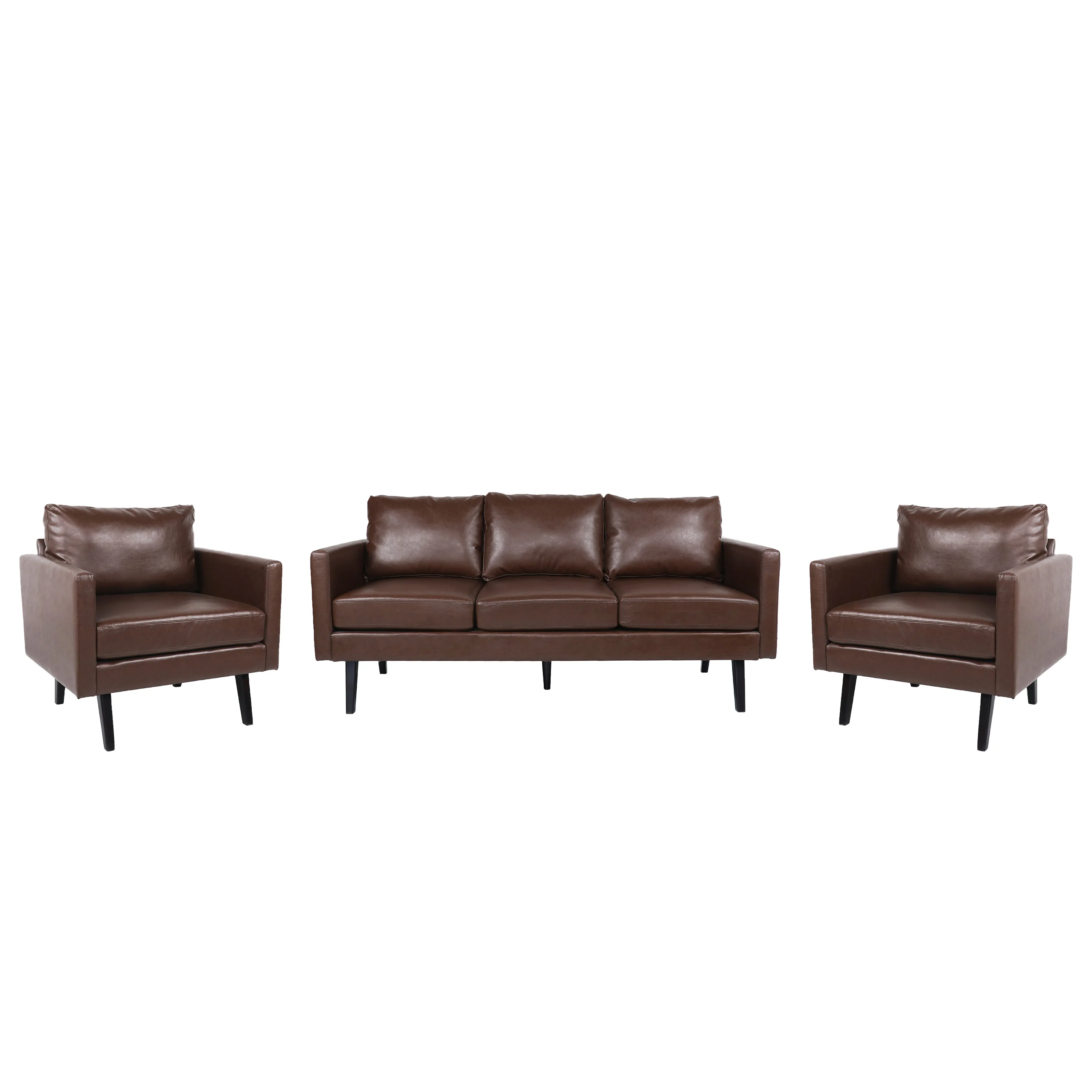 Dowd Mid Century Modern Faux Leather 3 Piece Living Room Sofa Set - furnishings