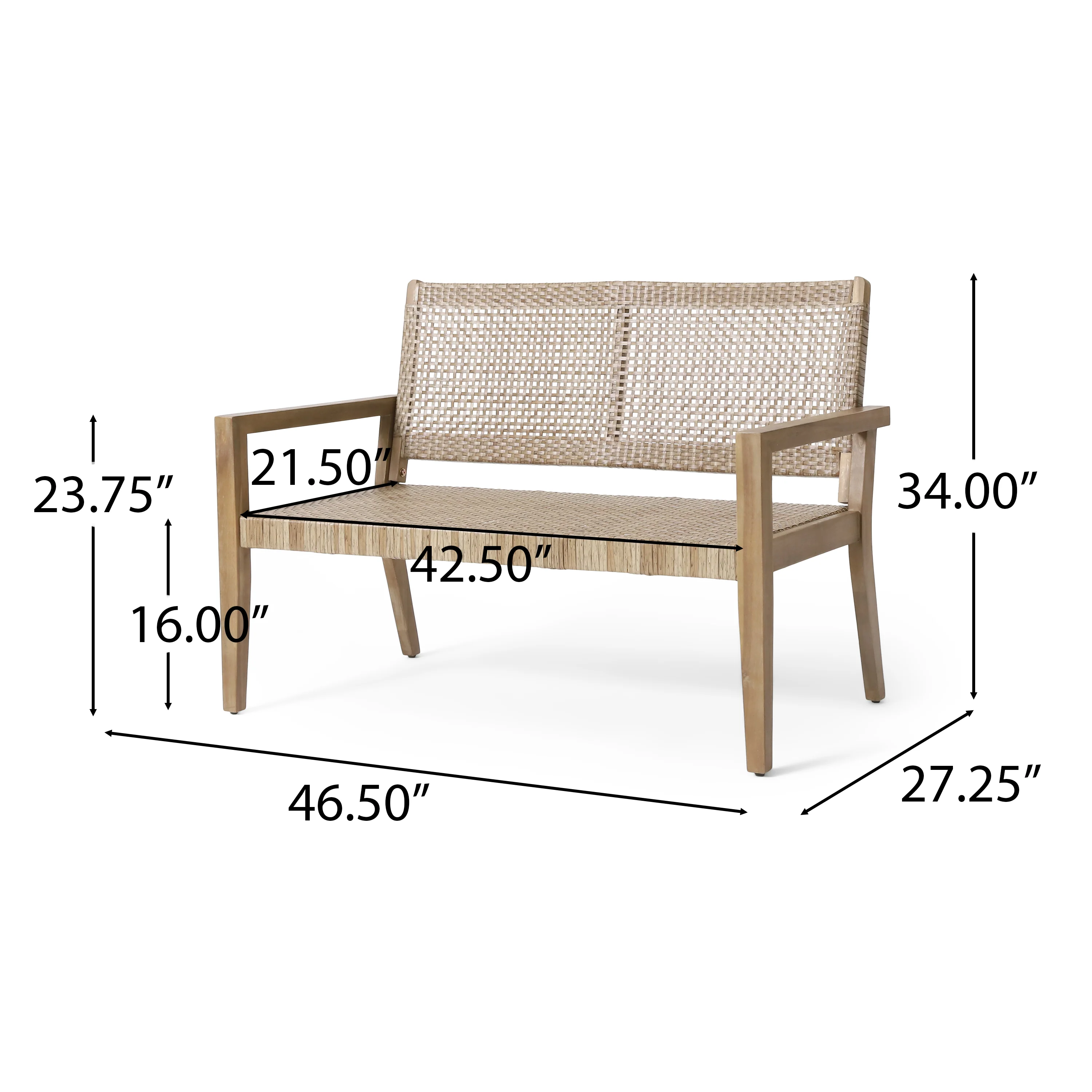 Elmcrest Outdoor Wicker and Acacia Wood Loveseat, Light Multibrown and Light Brown - furnishings