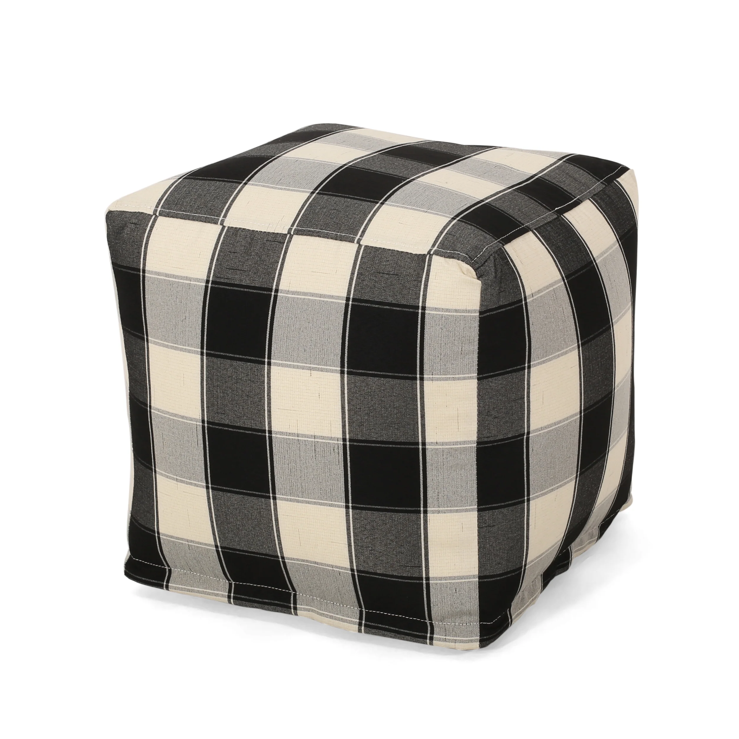 Prestage Modern Fabric Checkered Cube Pouf - furnishings