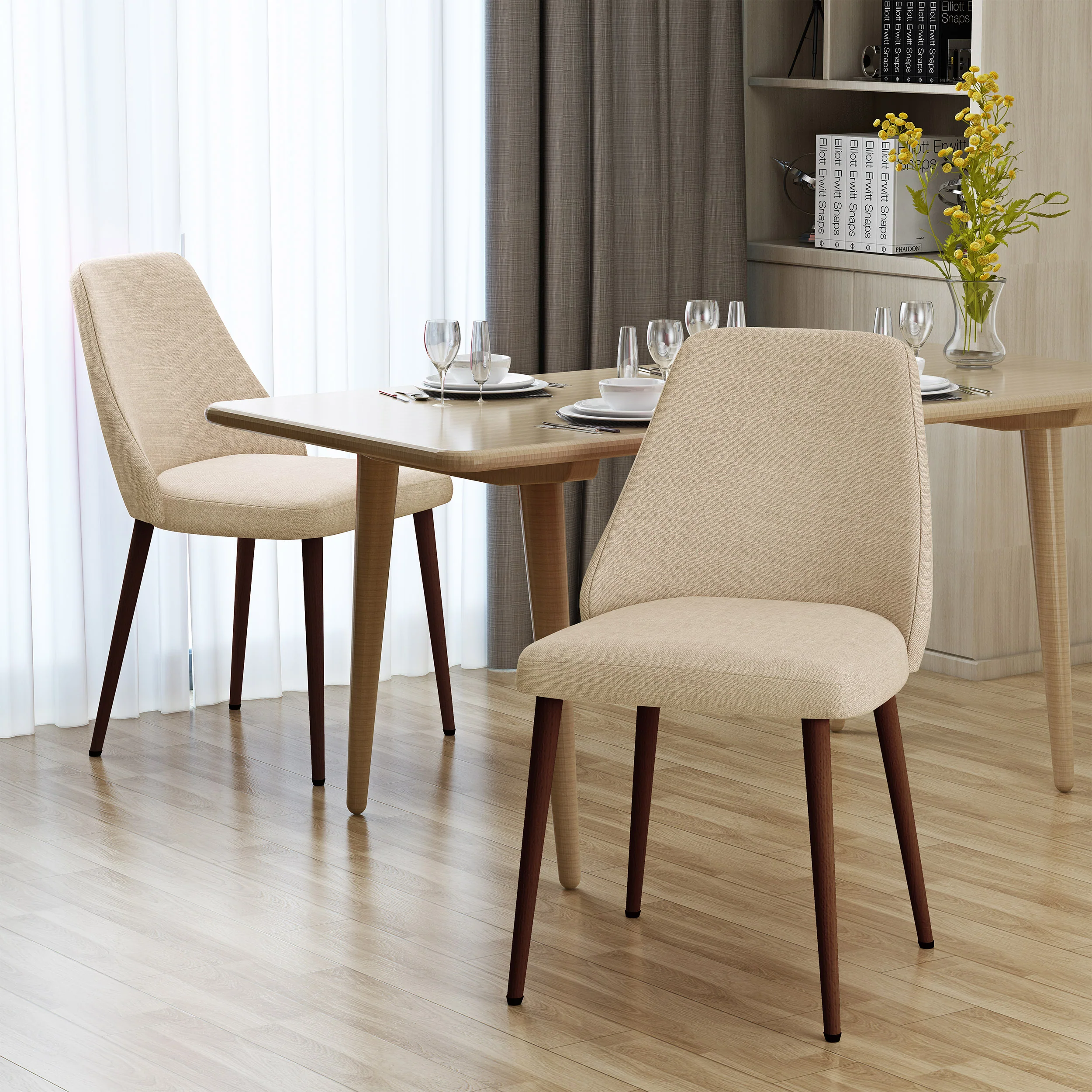 Mable Mid Century Fabric Dining Chairs with Wood Finished Legs - Set of 2 - furnishings