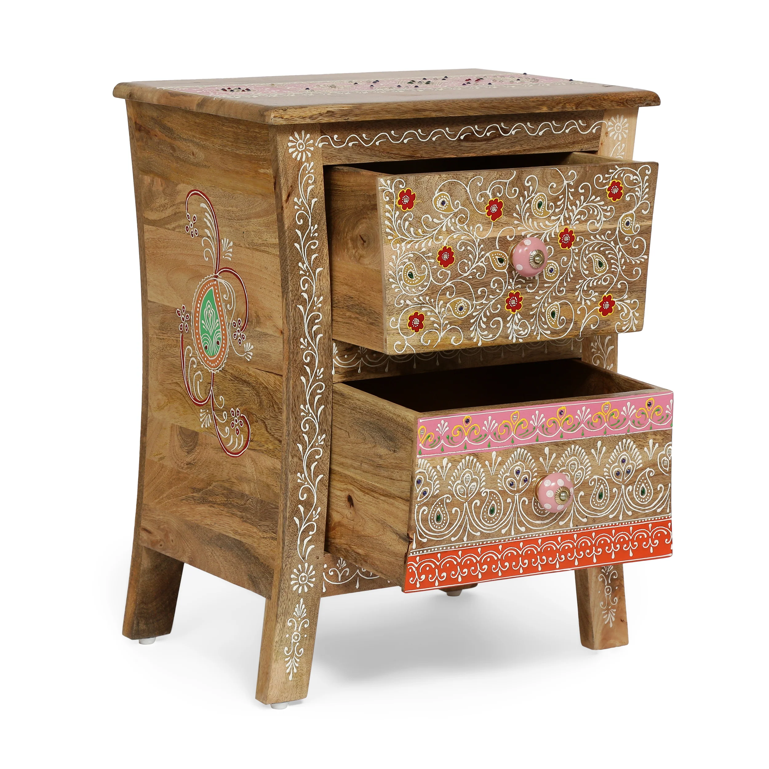 Ingersol Handcrafted Boho 2 Drawer Mango Wood Nightstand - furnishings