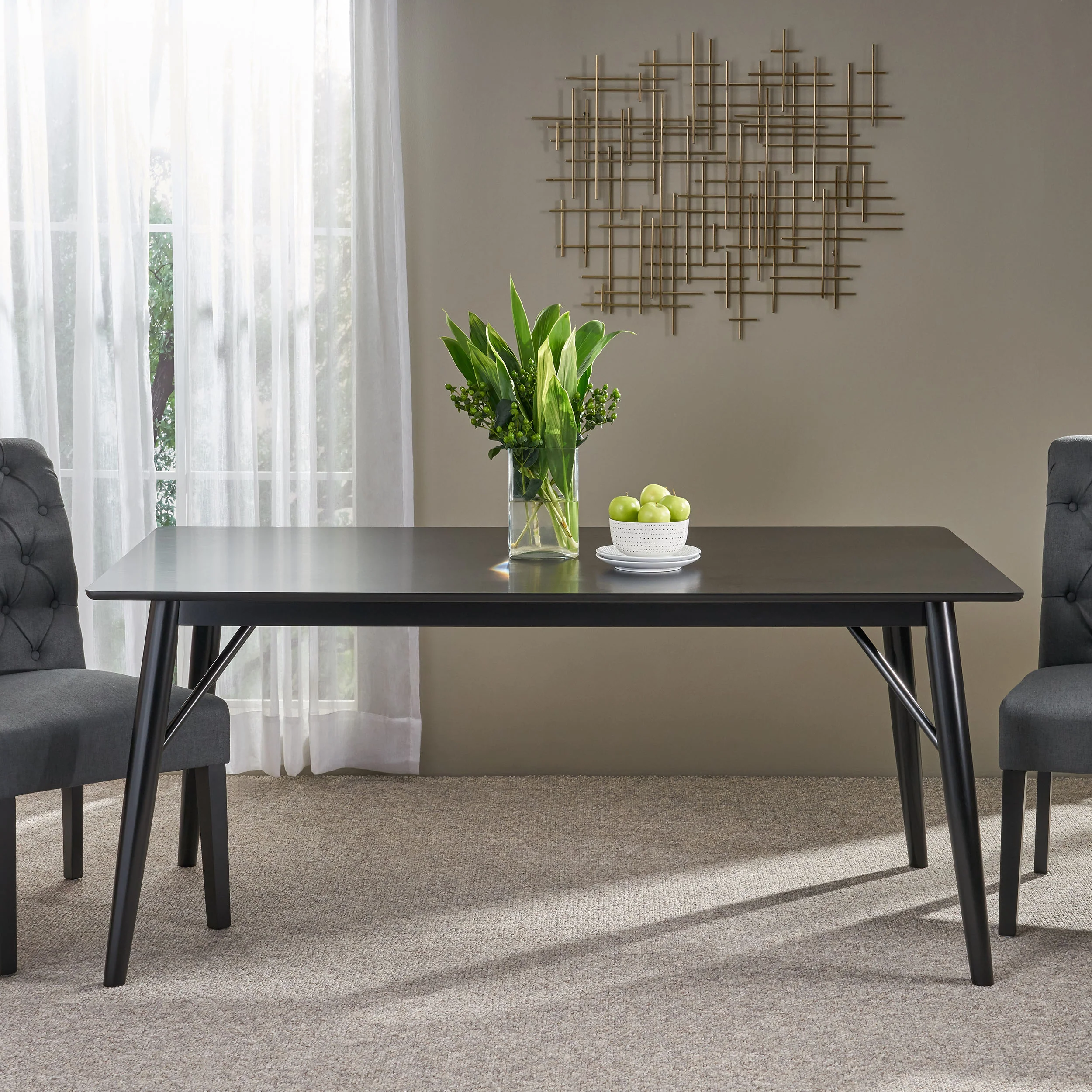 Freesia Contemporary Wooden Rectangular Dining Table, Black - furnishings